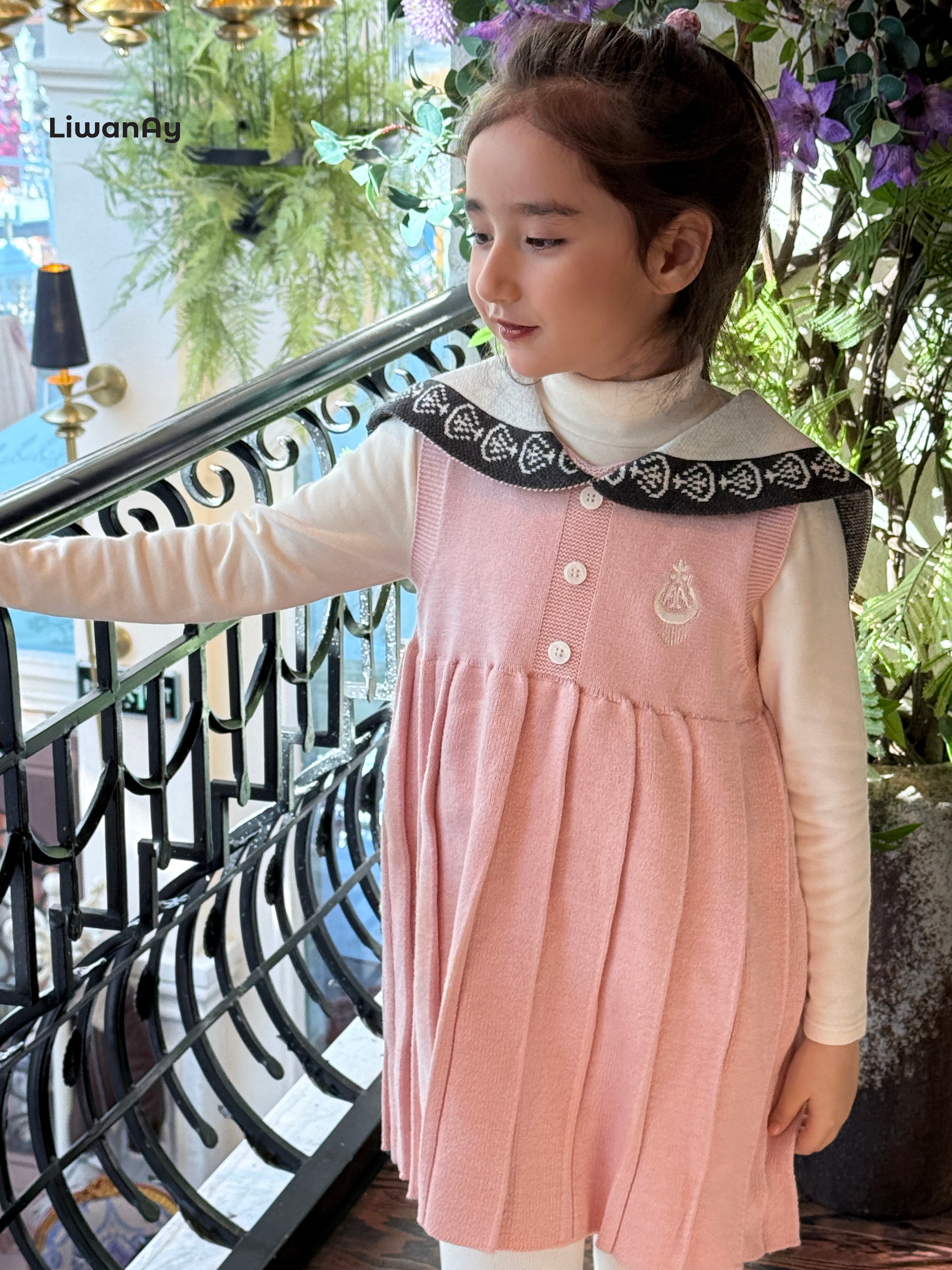 Pink Knit Sailor-Collar Dress