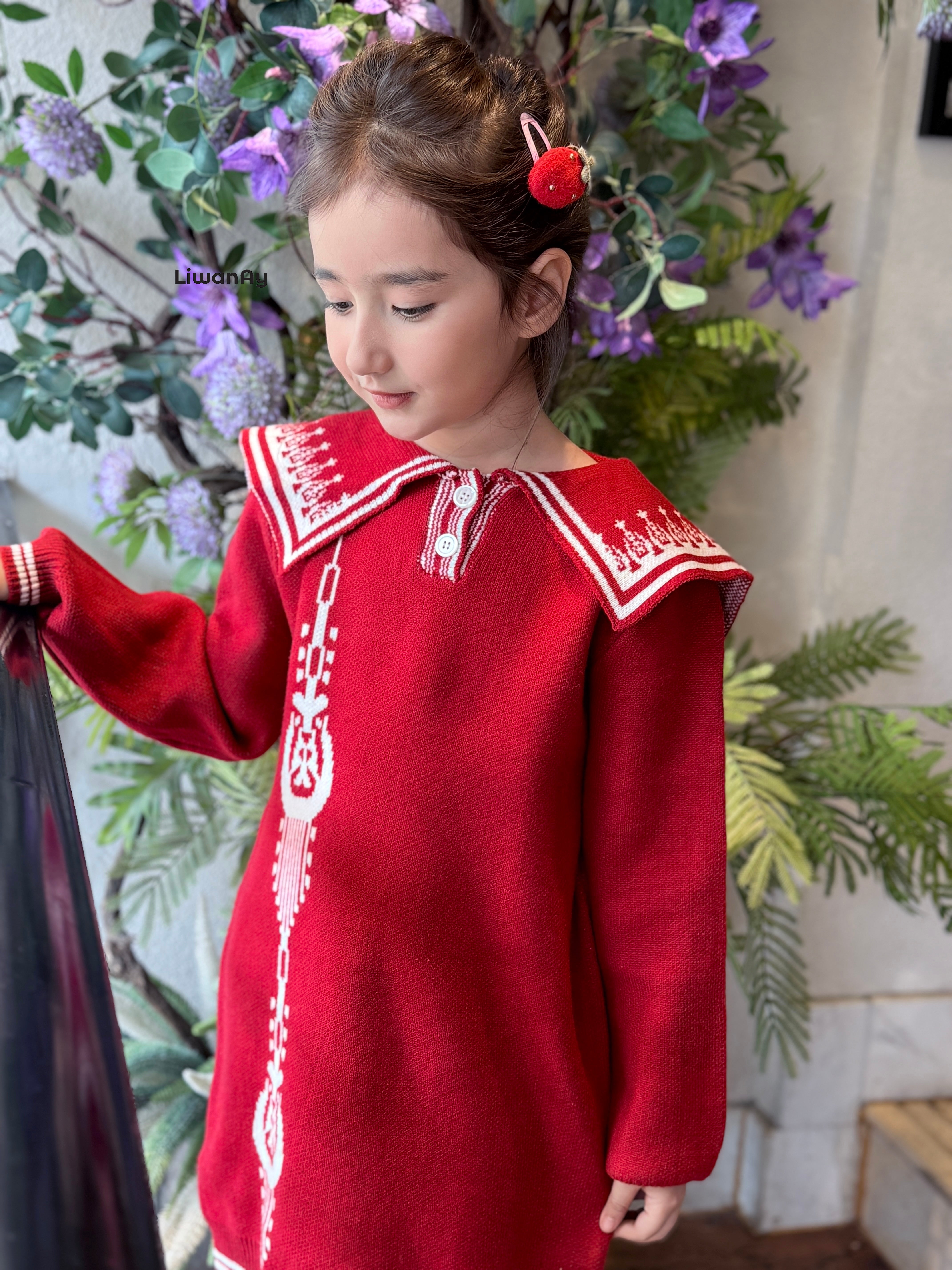 Atlas Knit Dress β Red Cultural Sweater Dress for Girls