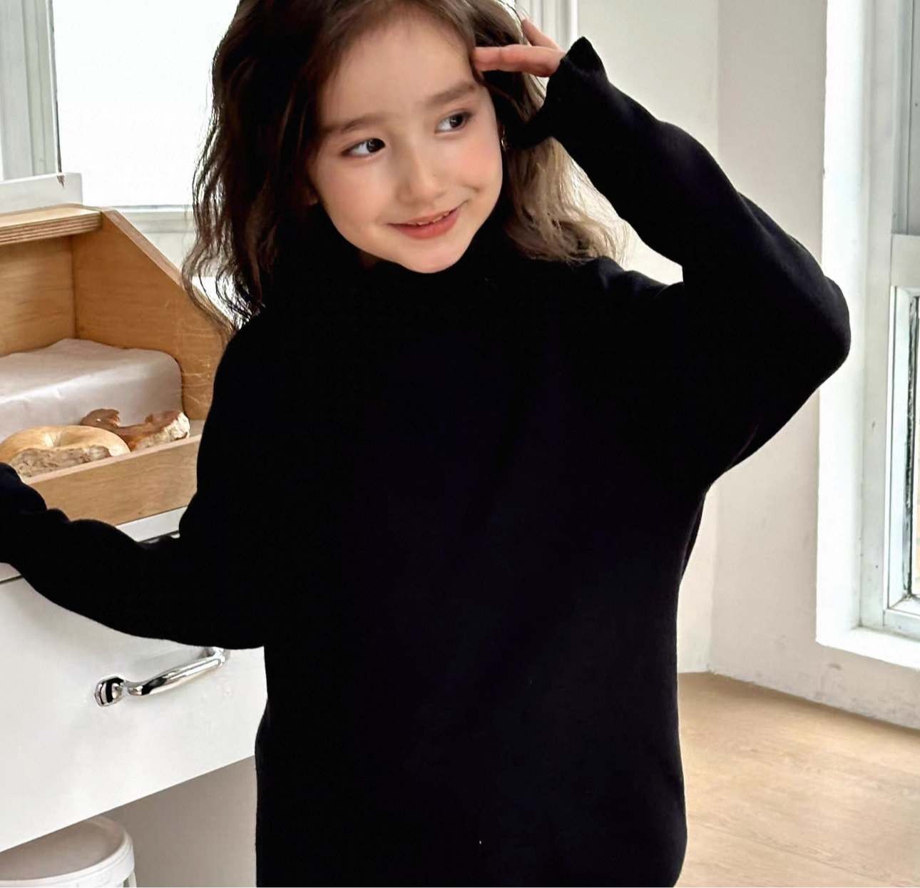 Girls’ Knit Dress – Solid Red with Ruffled High Neck