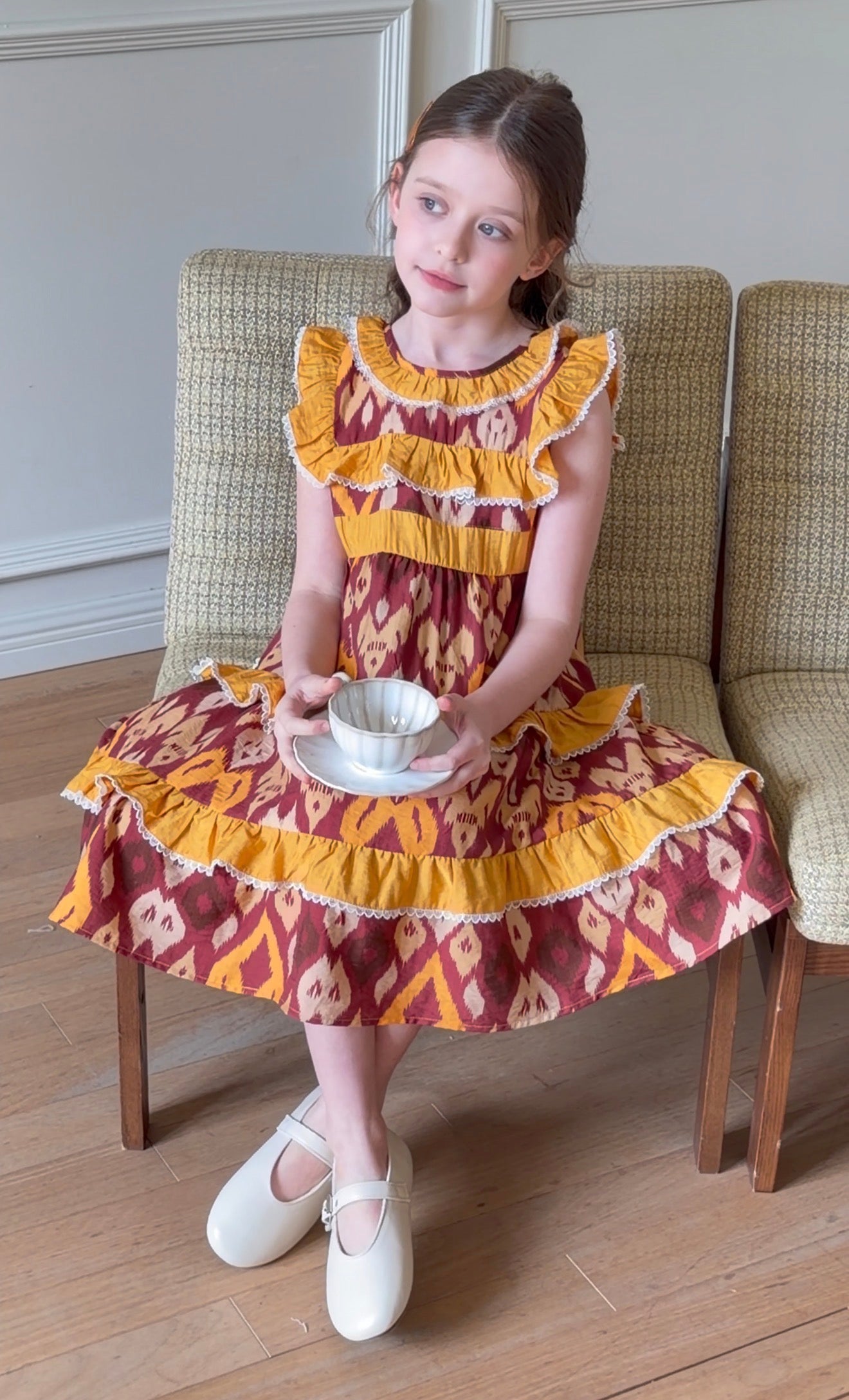 Girls Atlas Ikat Princess Dress – Cotton Ruffle Summer Dress