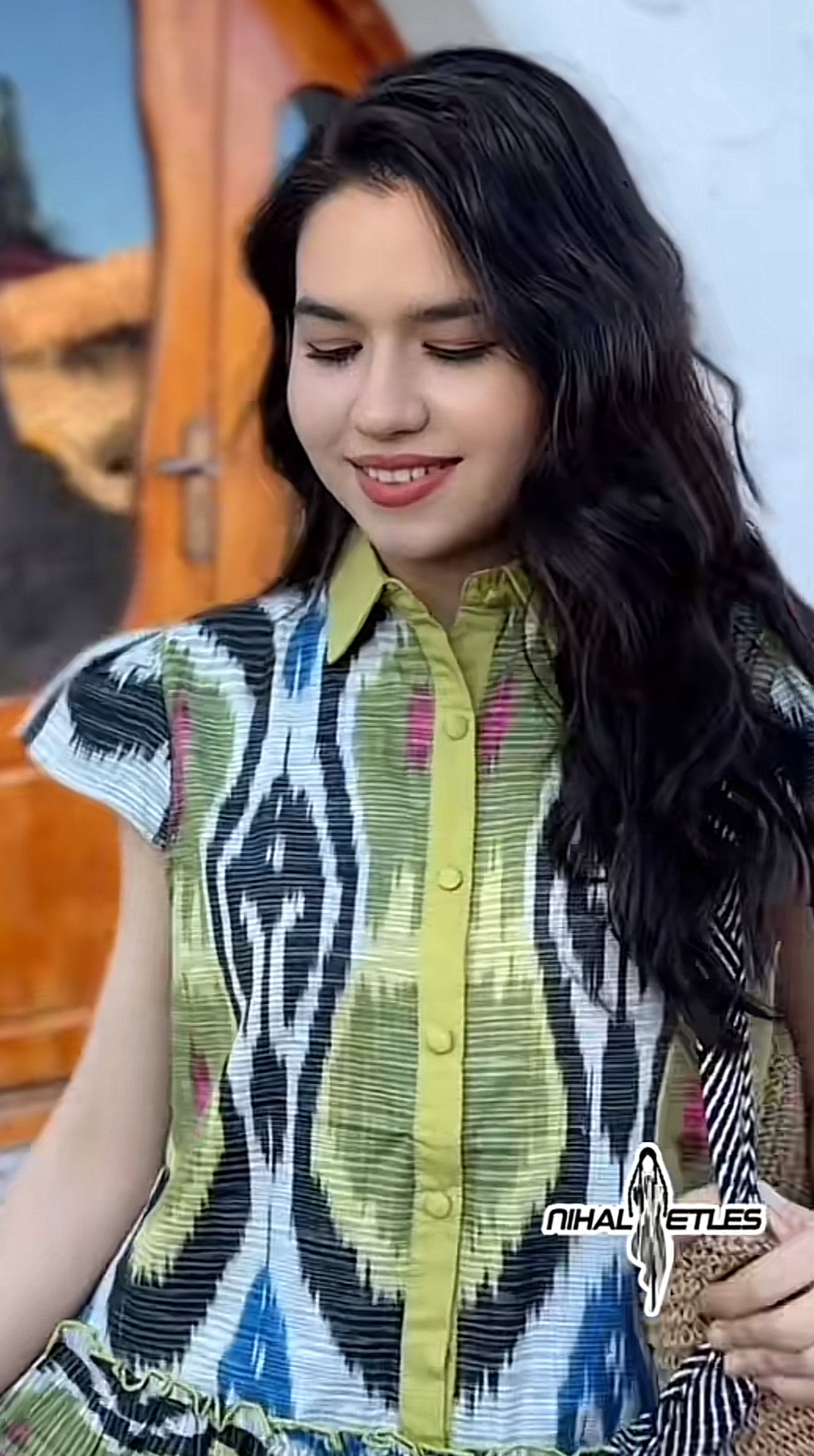 Hand-Dyed Ikat Shirt Dress – Short Sleeve Cotton Elegance