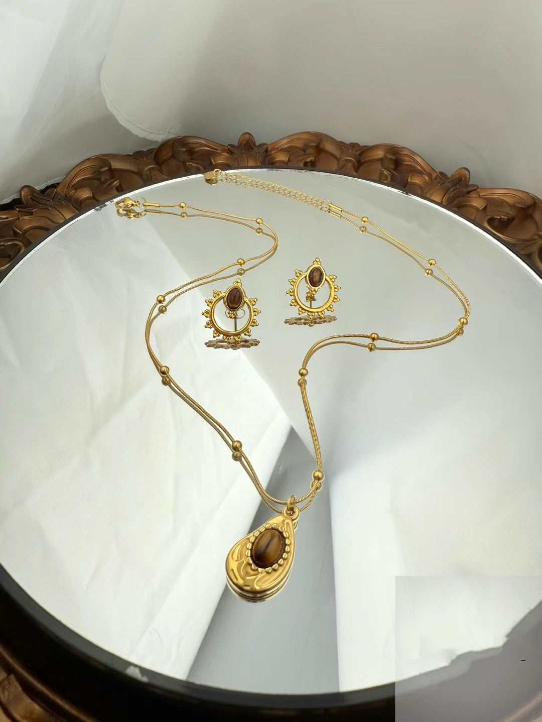 Gold Color Stainless Steel Fringe Necklace – Statement Beaded Design(40)