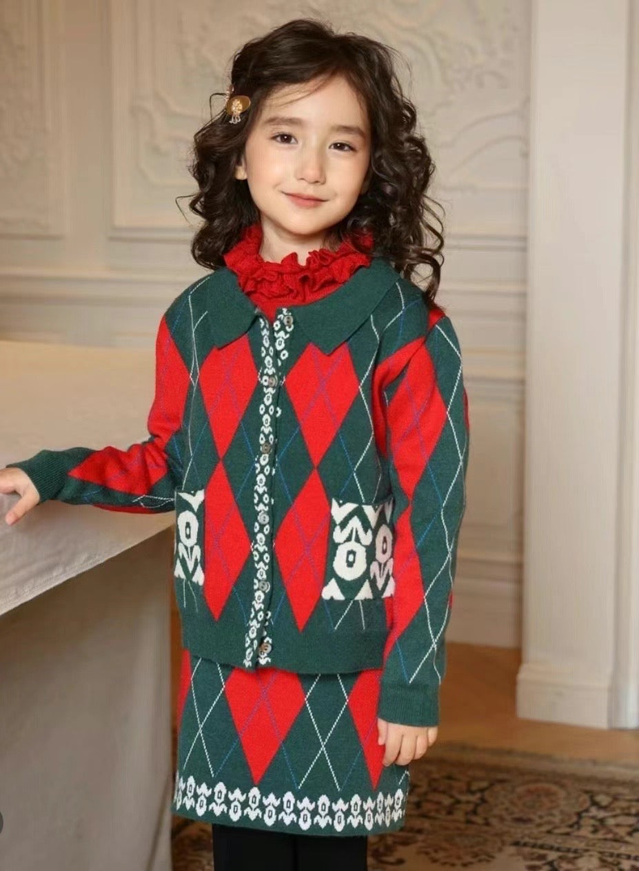 Girls’ Knit 3-Piece Set – Coat, Vest & Skirt