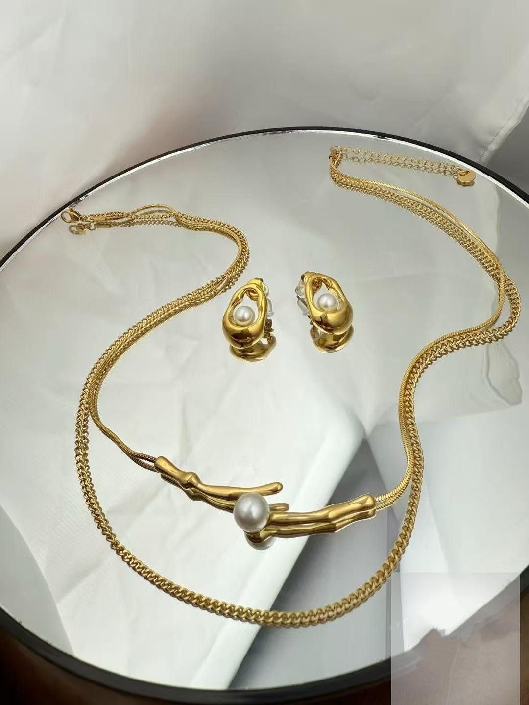 Gold Color Stainless Steel Fringe Necklace – Statement Beaded Design(48)