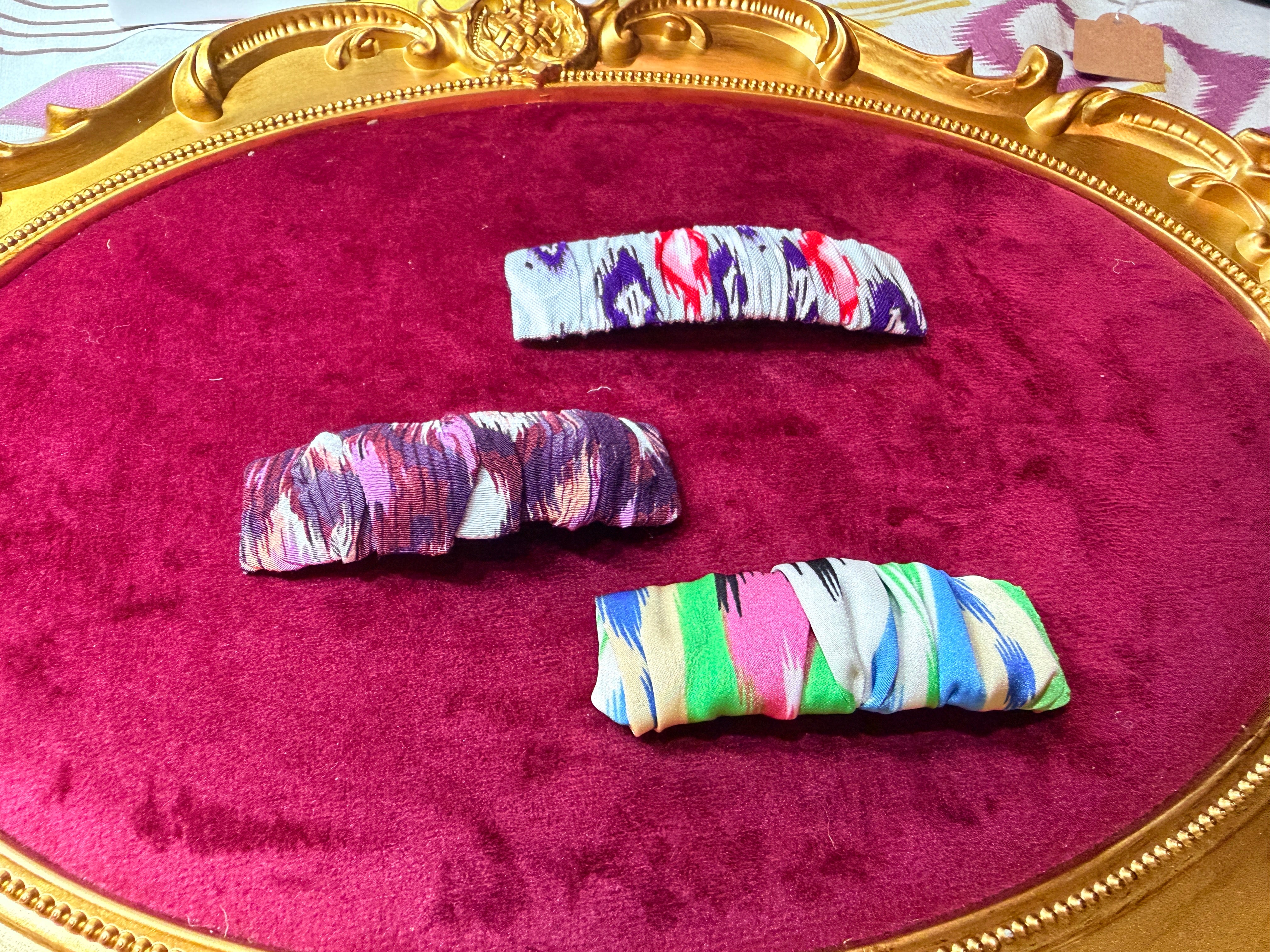 Handmade Atlas Ikat Hair Clips – Set of 2 (Random Colors)