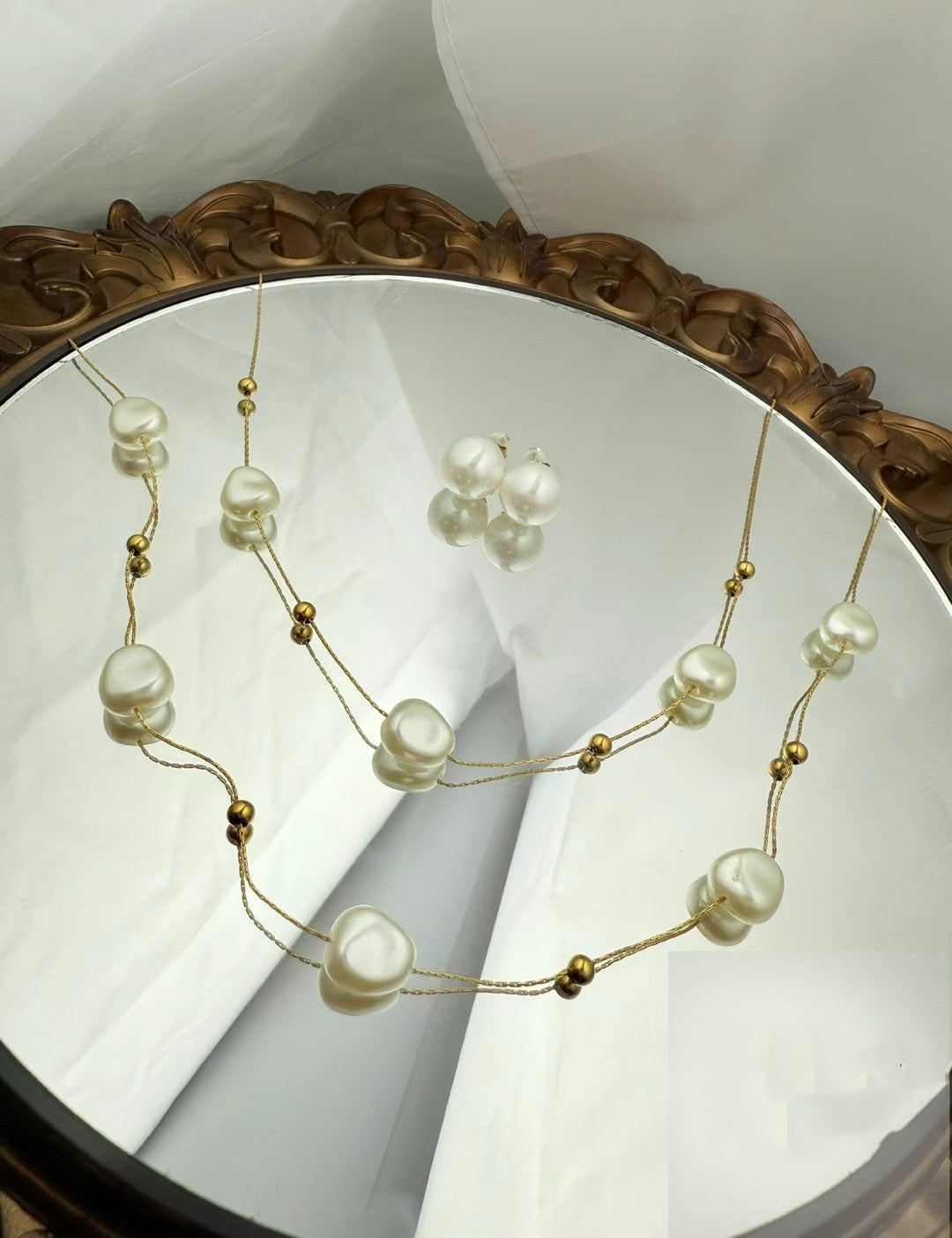 Gold Color Stainless Steel Necklace & Earrings Set(88)