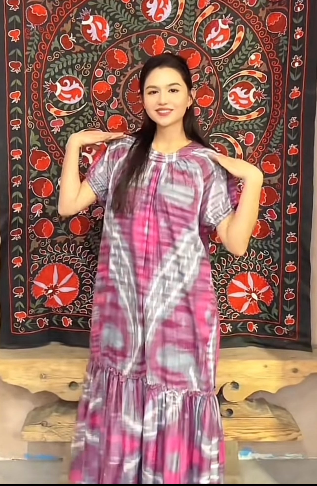 Hand-Dyed Magenta Maxi Dress – Flowy Cotton Comfort (Fits ≤75 kg)