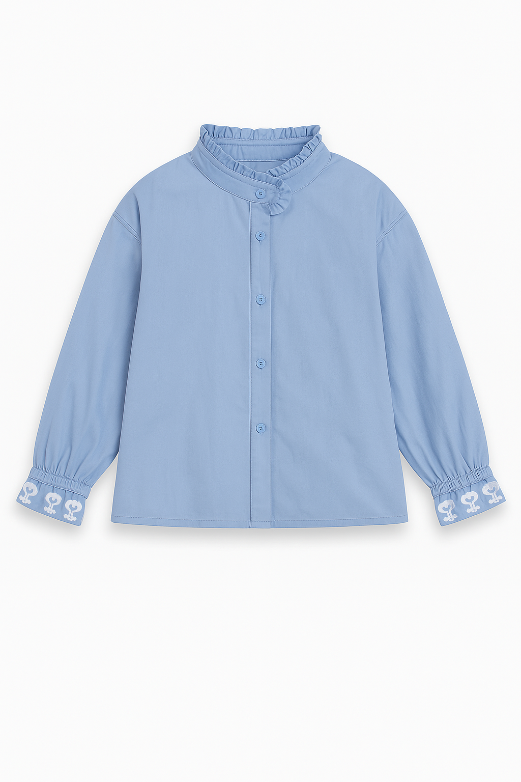 High-Neck Embroidered Cuff Blouse