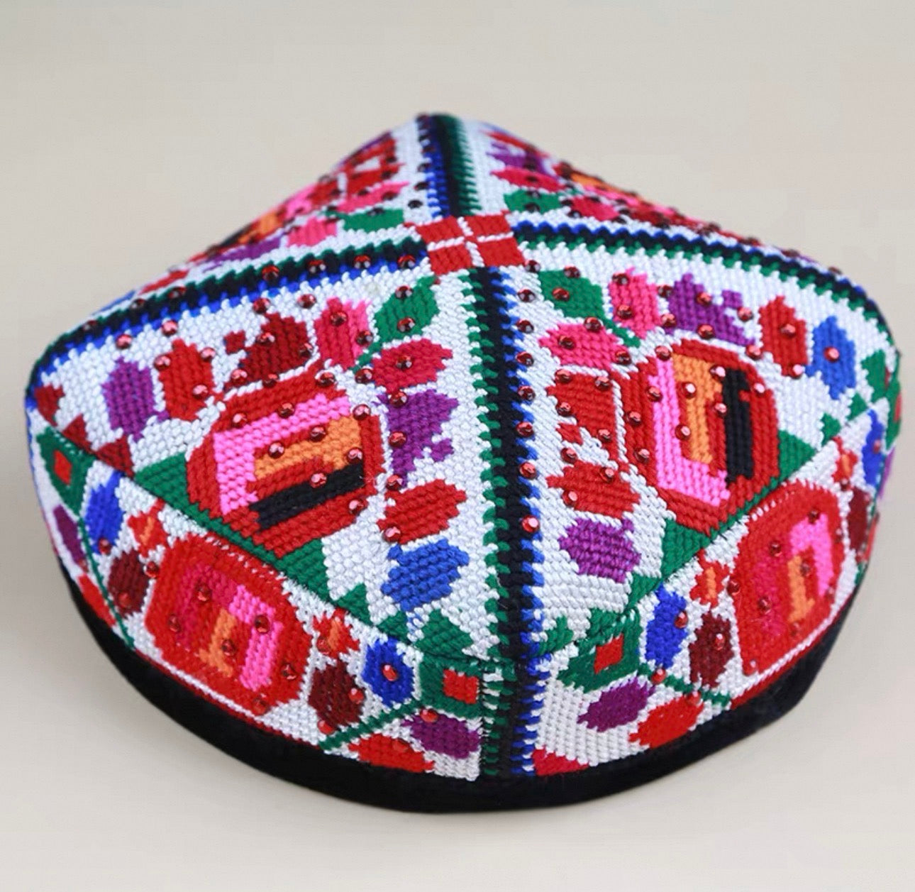 Handmade Embroidered Dance Hat/Doppa – Traditional Floral Design