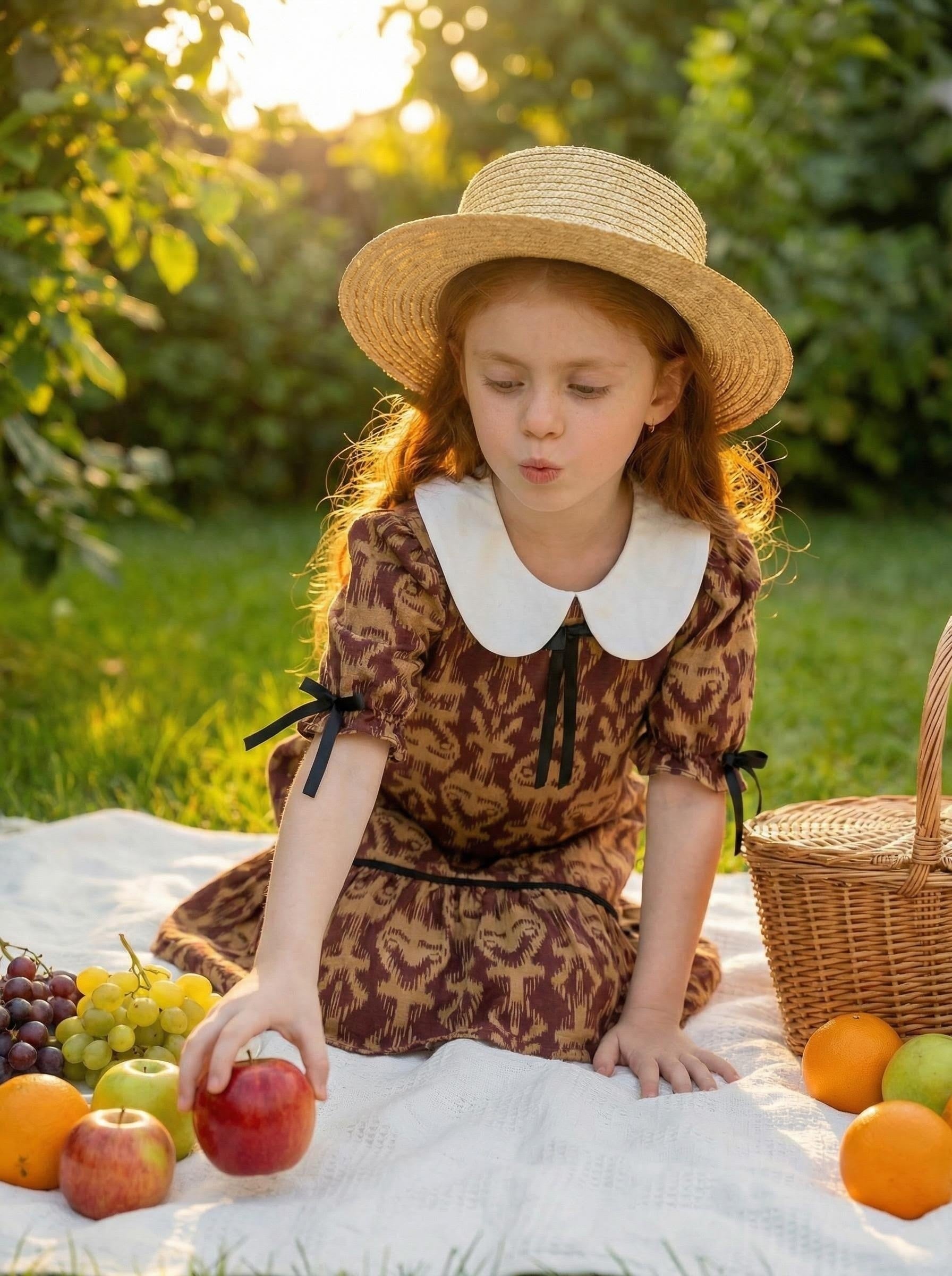 Girls Vintage Puff Sleeve Dress β Ikat Atlas Cotton Summer Dress