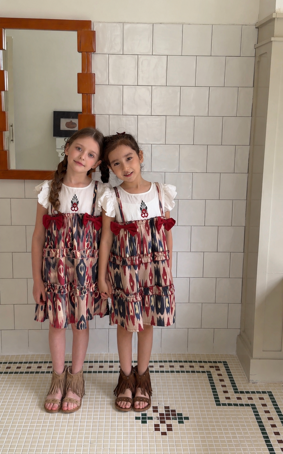 Girls Atlas Ikat Ruffle Dress – Cotton Vintage Style Summer Dress