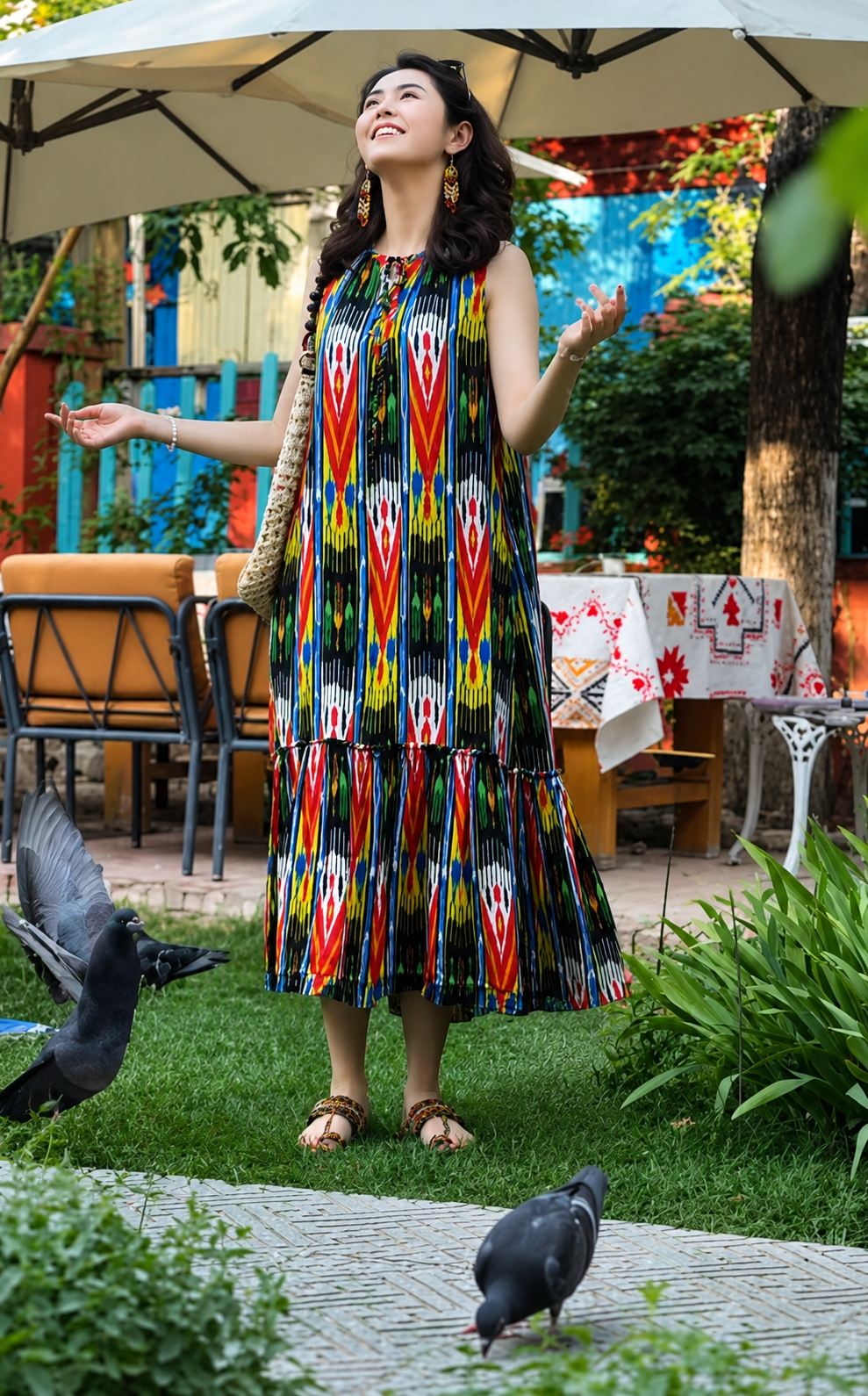 Silk Chiffon Ikat Maxi Dress