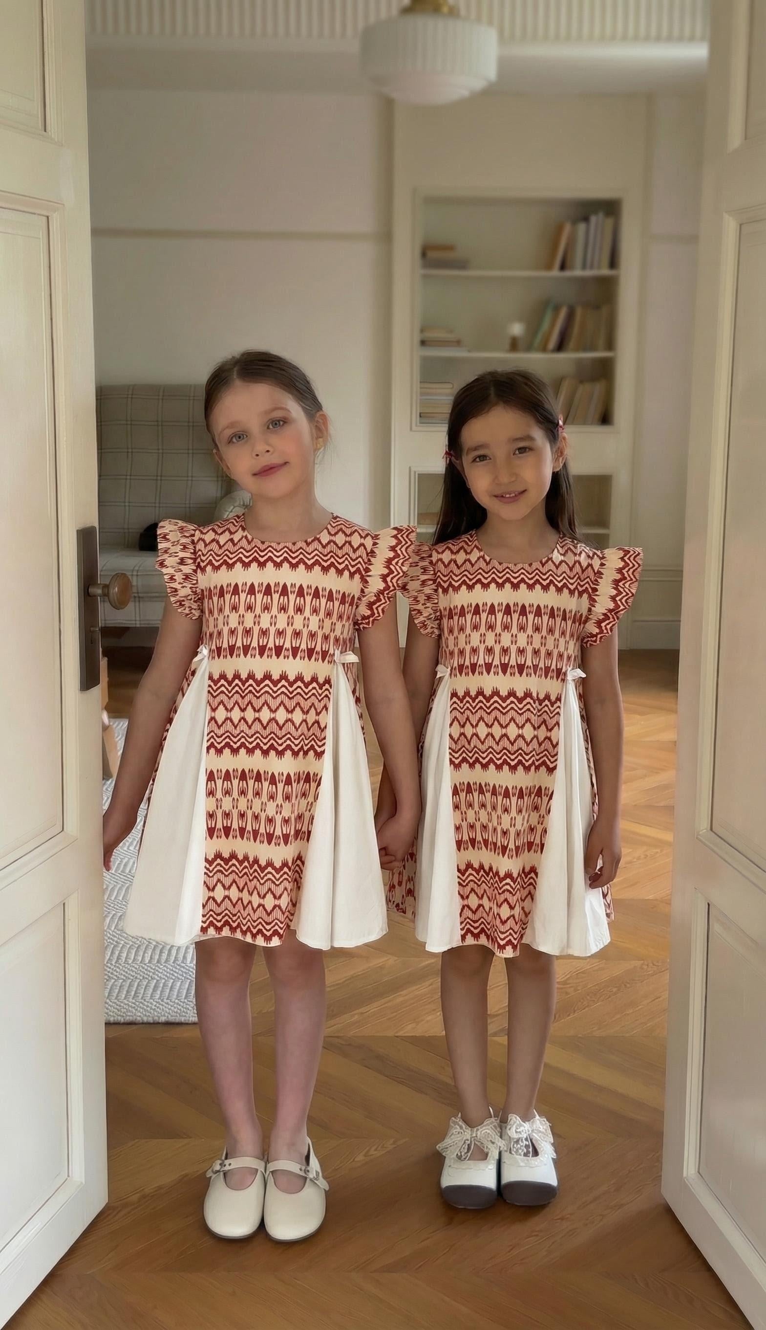 “Crimson Petal” Ikat Atlas Cotton Dress – Princess Cut, Lightweight & Cool