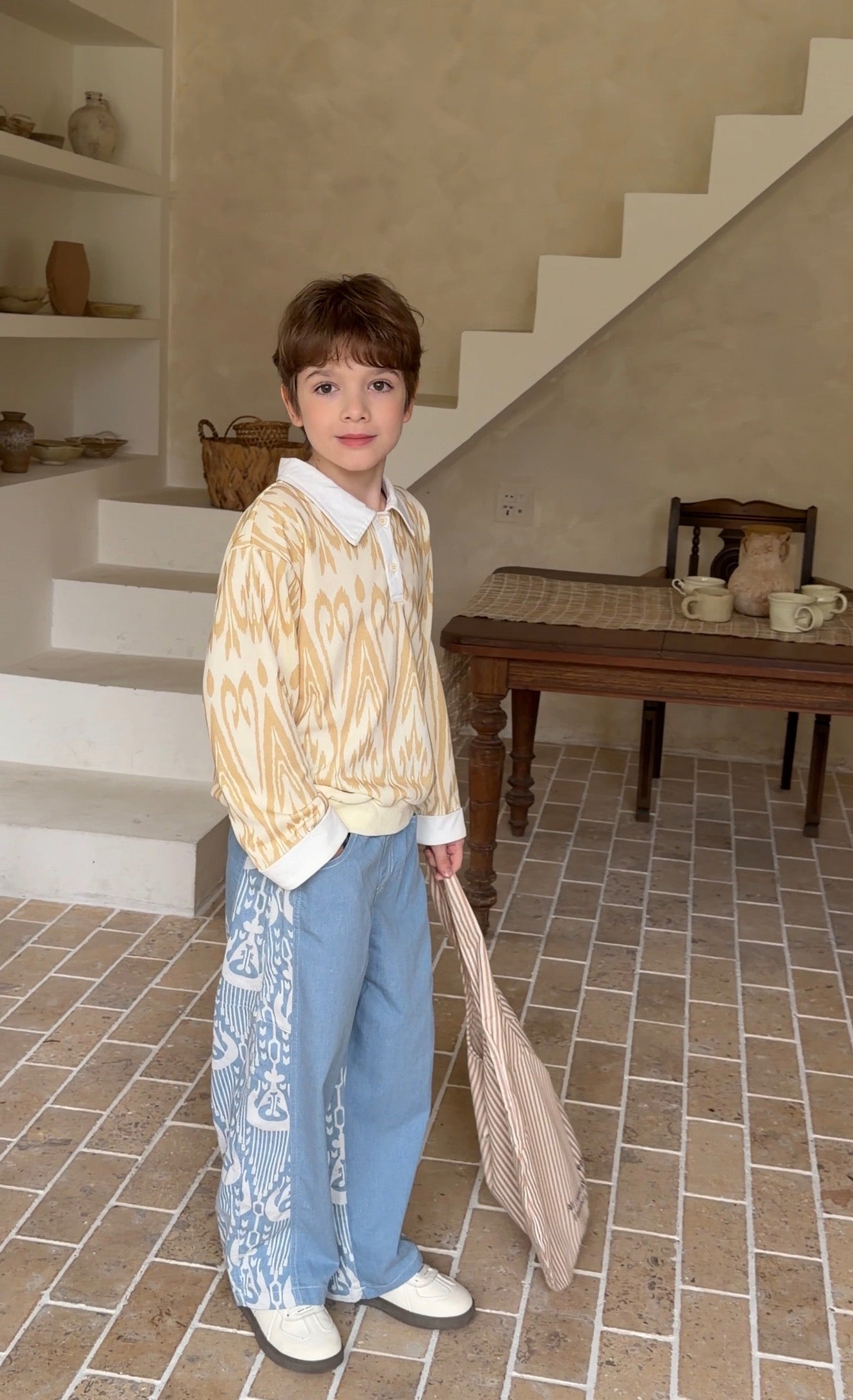 Kids Cotton Ikat Shirt – Unisex Boys & Girls Spring Summer Top