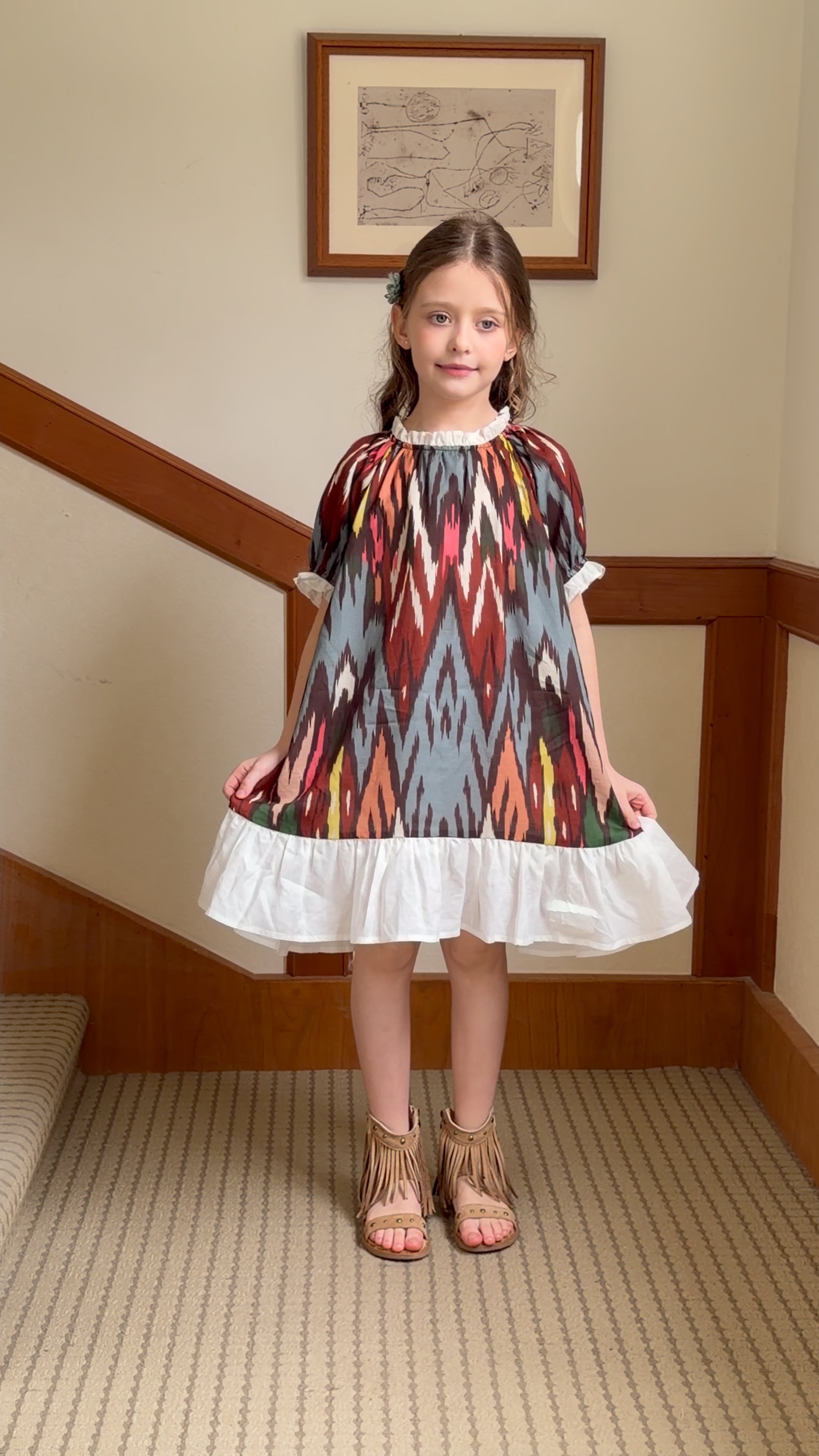 Luxury Atlas Cotton Dress for Girls – Elegant Vintage Princess Dress