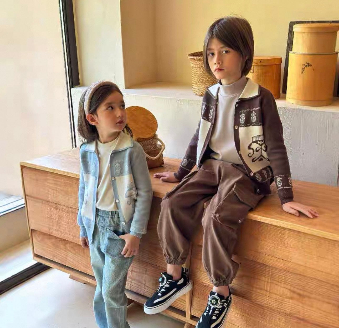 Blue Etlas Style Ethnic Knit Cardigan Jacket – Lightweight Spring/Fall Outerwear