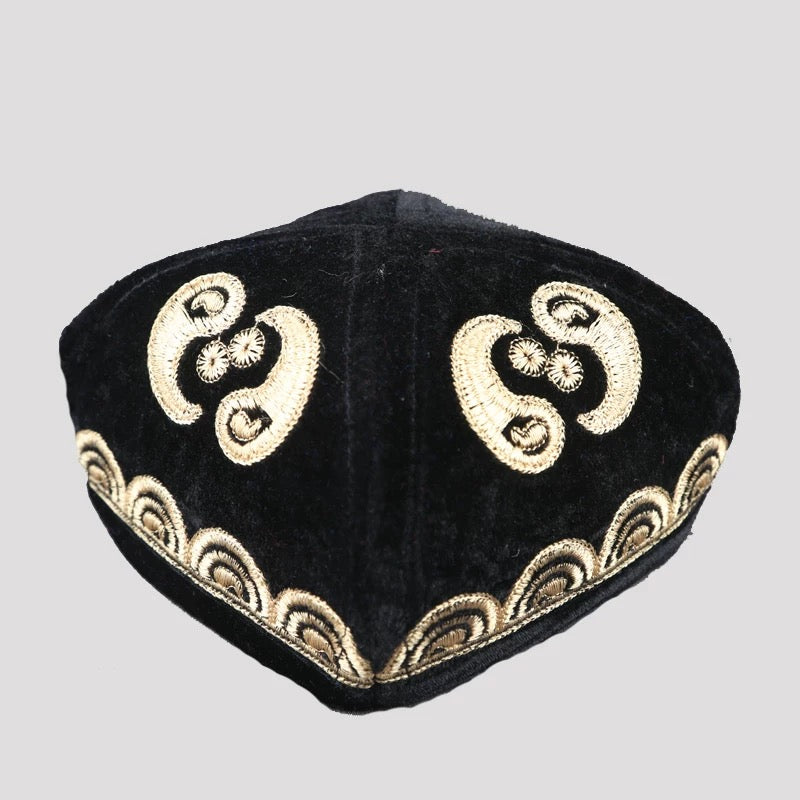 Men’s Traditional Hat / Doppa– Square Velvet Cap with Embroidery – 57–58cm