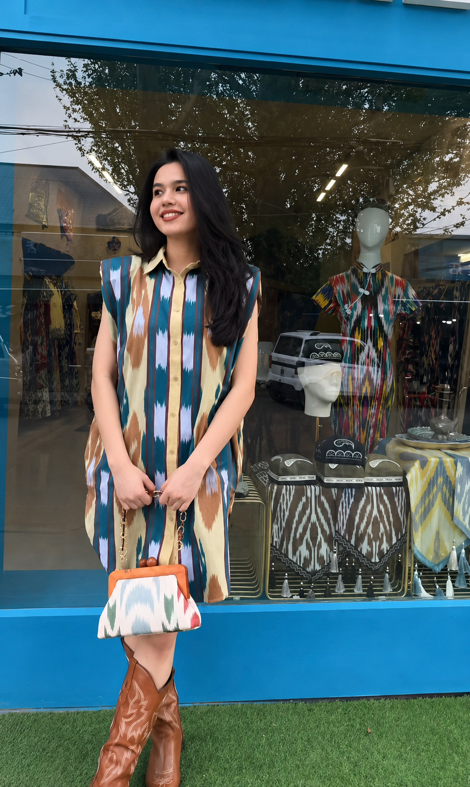 Ikat Sleeveless Shirt Dress