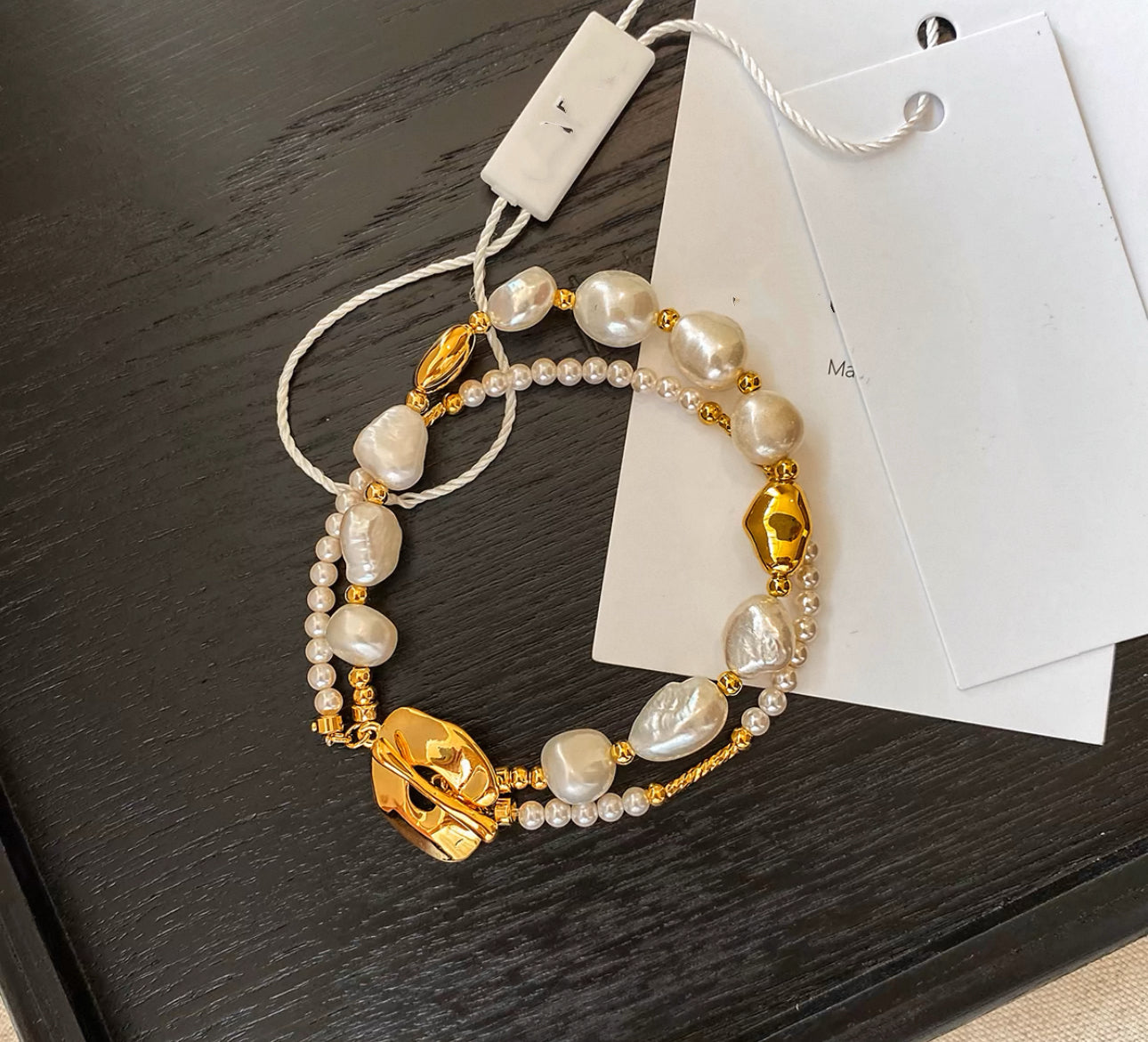 Natural Baroque Pearl Bracelet with Gold Accents(8)