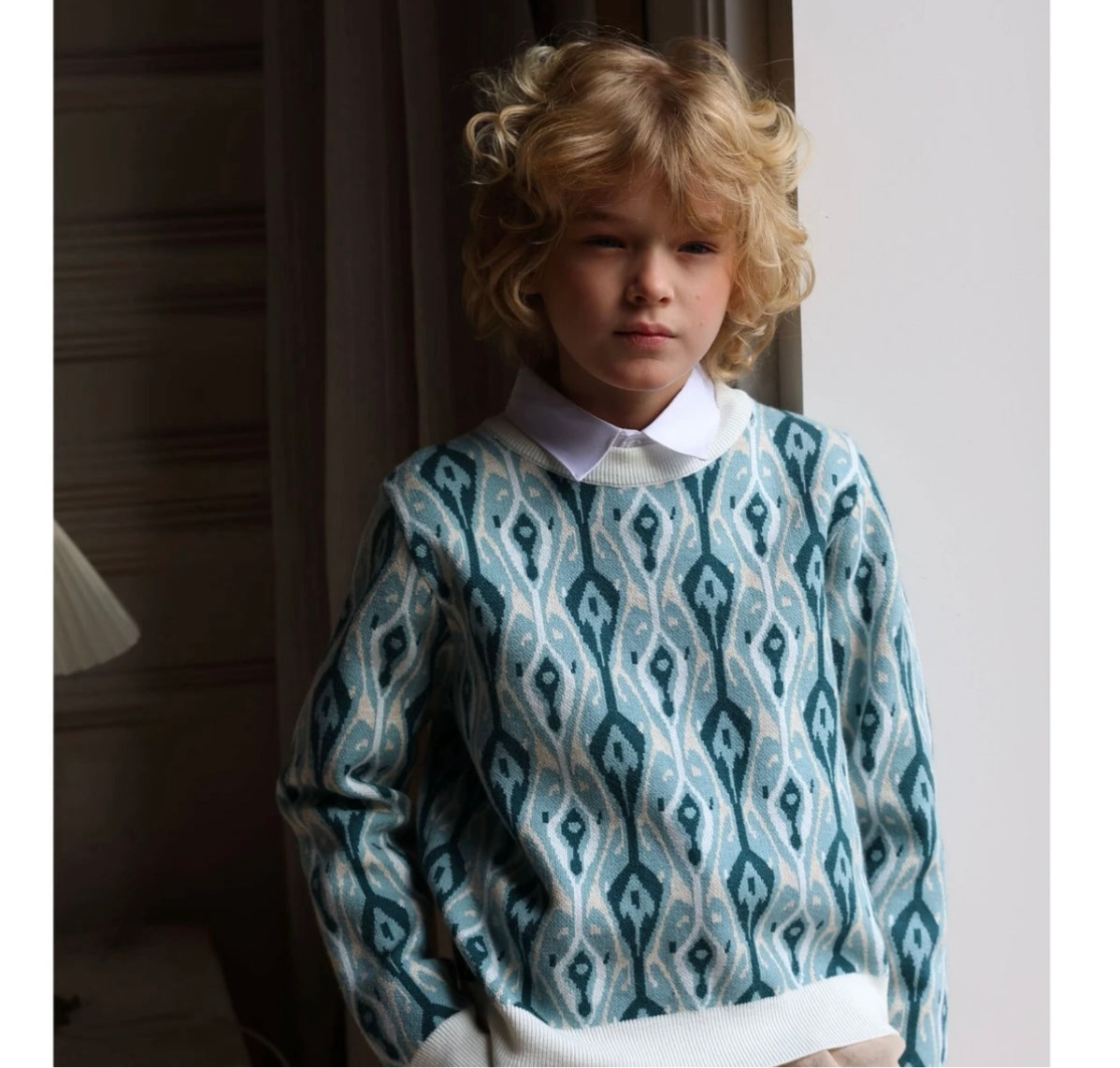 Vintage Atlas Pattern Boys’ Long Sleeve Pullover – Fall/Winter Style