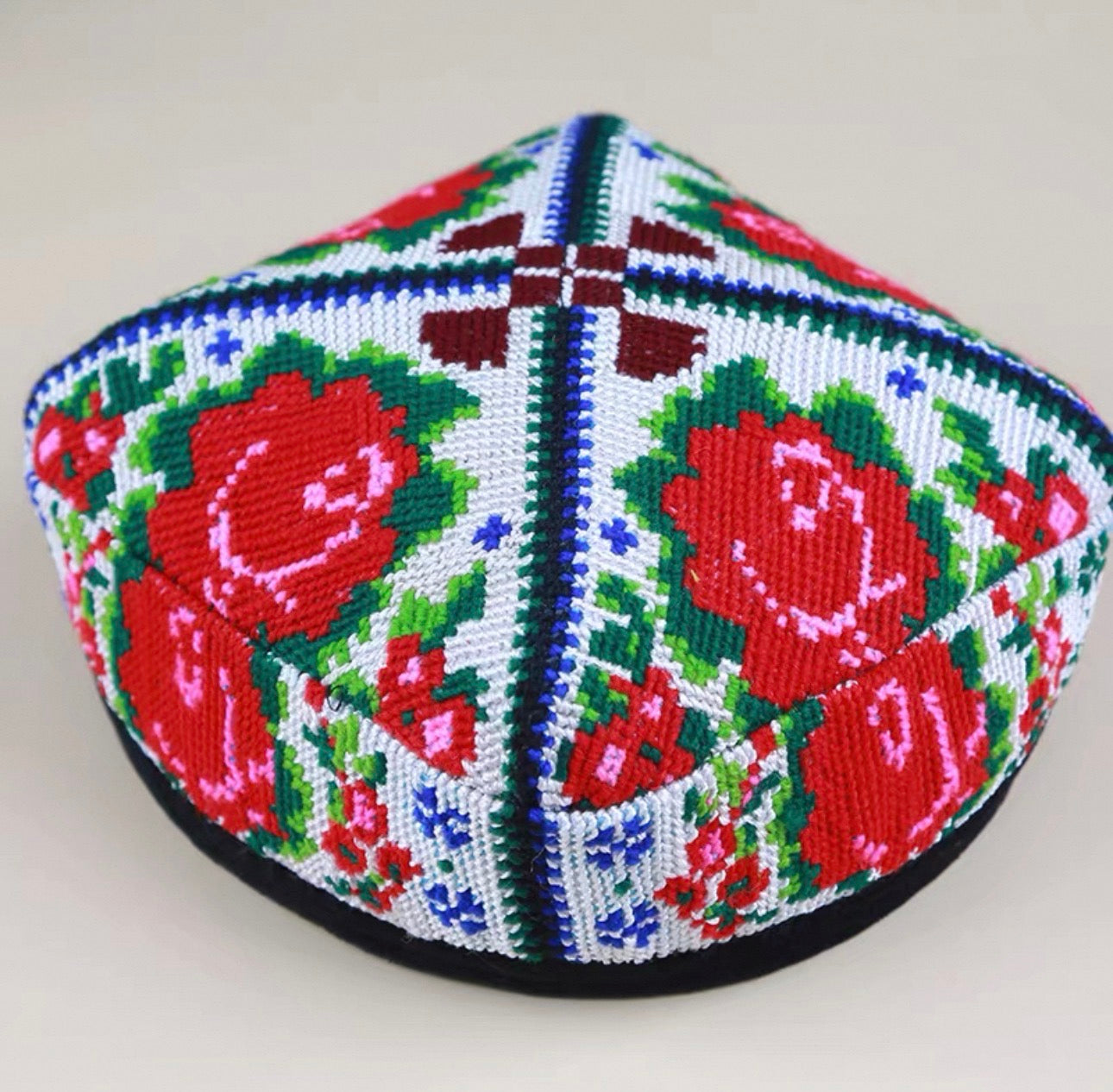 Handmade Embroidered Dance Hat/Doppa – Traditional Floral Design