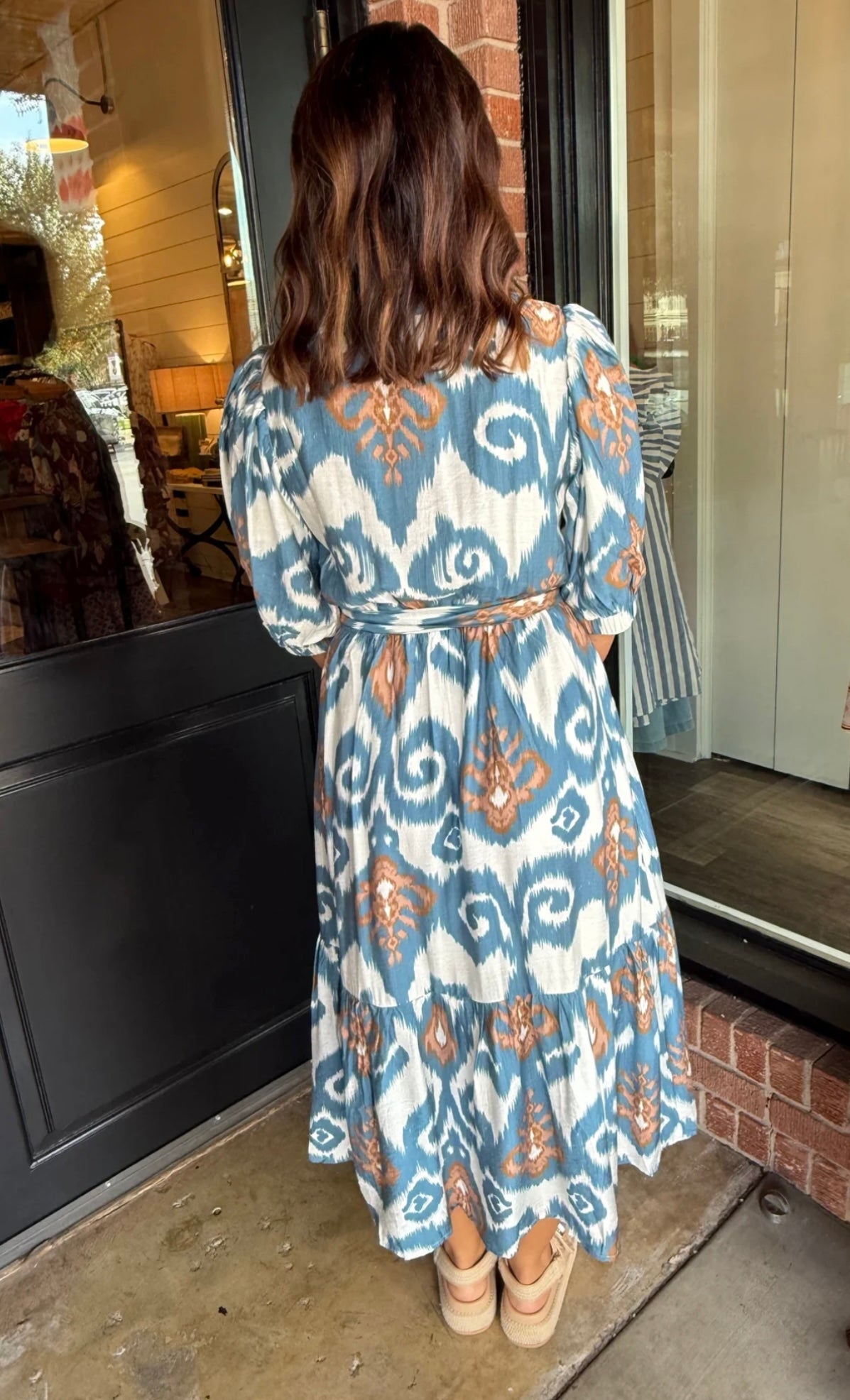 Women’s Atlas Ikat Maxi Dress – Blue & Brown Pattern