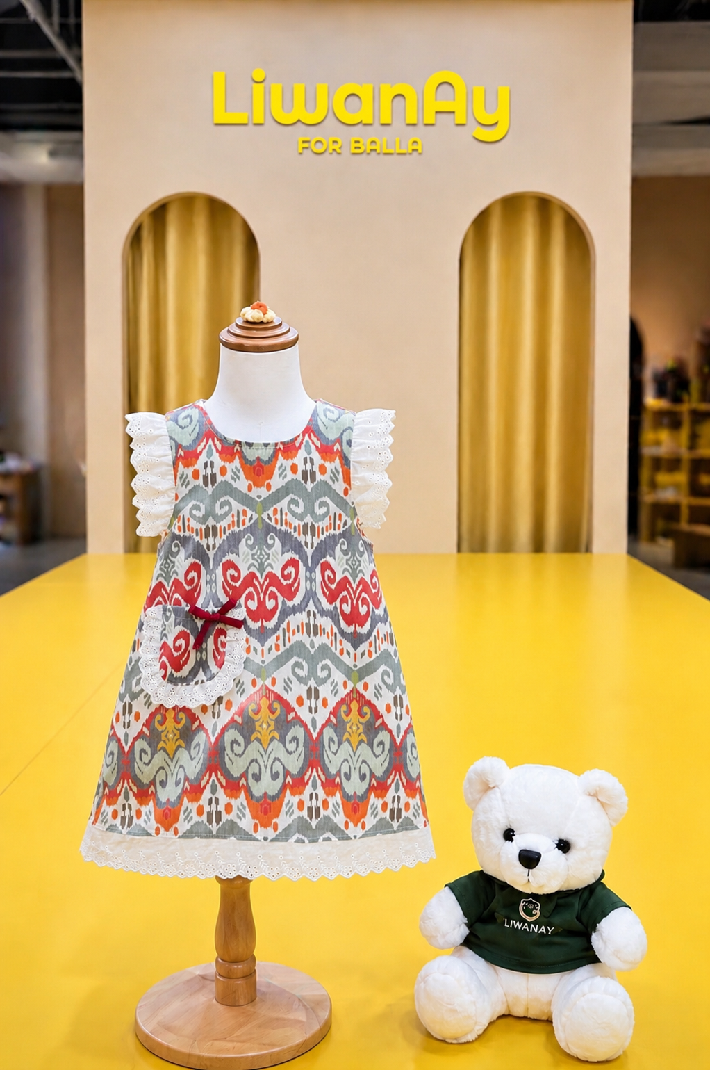 Ikat Pocket Dress with Lace Trim & Embroidered Sleeves | Liwanay Exclusive