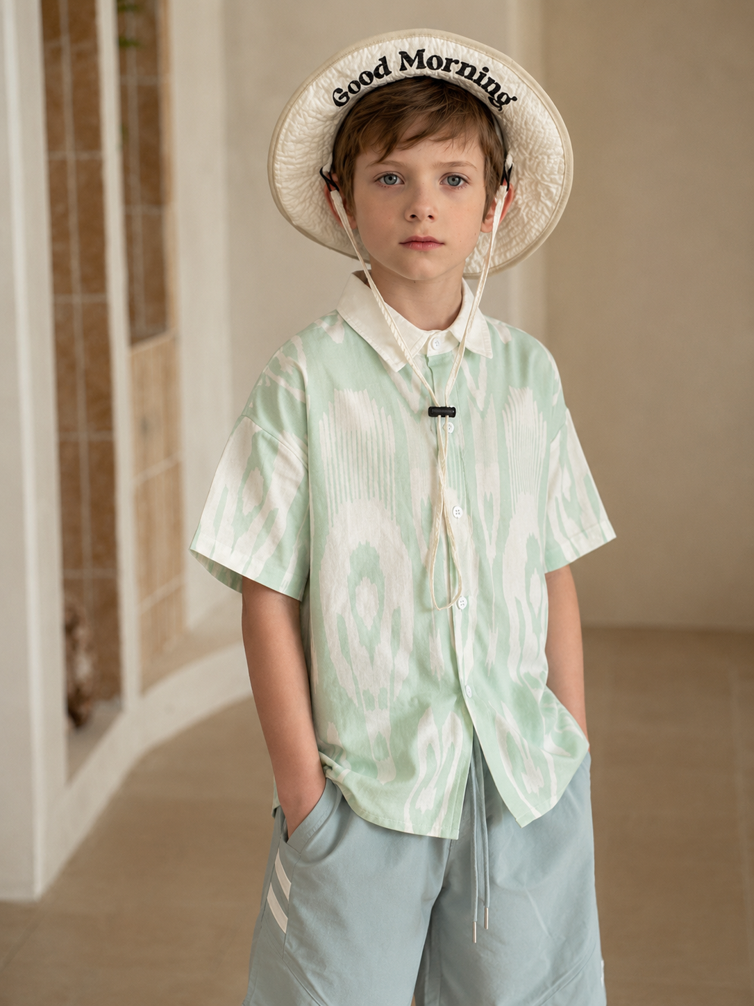 Boys Ikat Cotton Shirt – Atlas Pattern Short Sleeve Summer Shirt for Kids