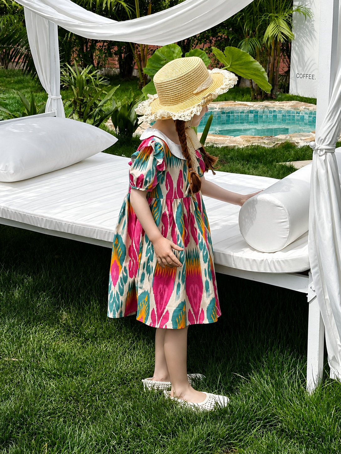 Girls Ikat Cotton Dress – Atlas Pattern Summer Dress | Soft Breathable Toddler & Kids Outfit
