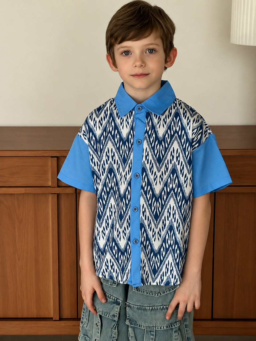 Siblings Set β Blue Ikat Dress & Shirt (Buy Separately )