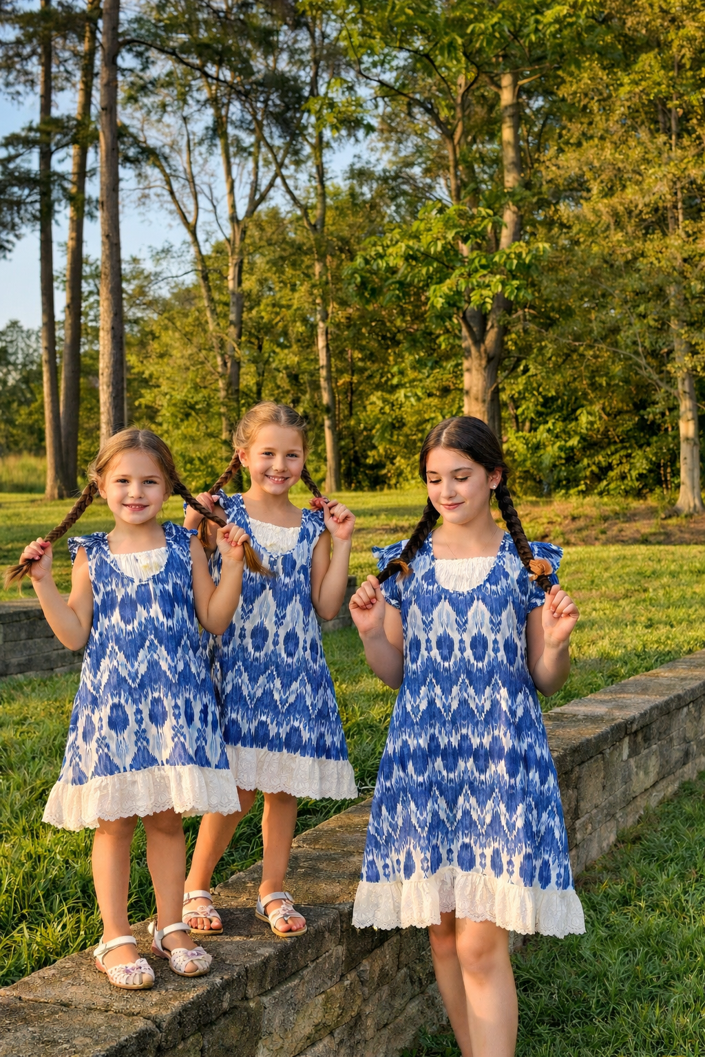 Denim Blue Ikat Eyelet Dress – Mommy & Me Matching | LiwanAy