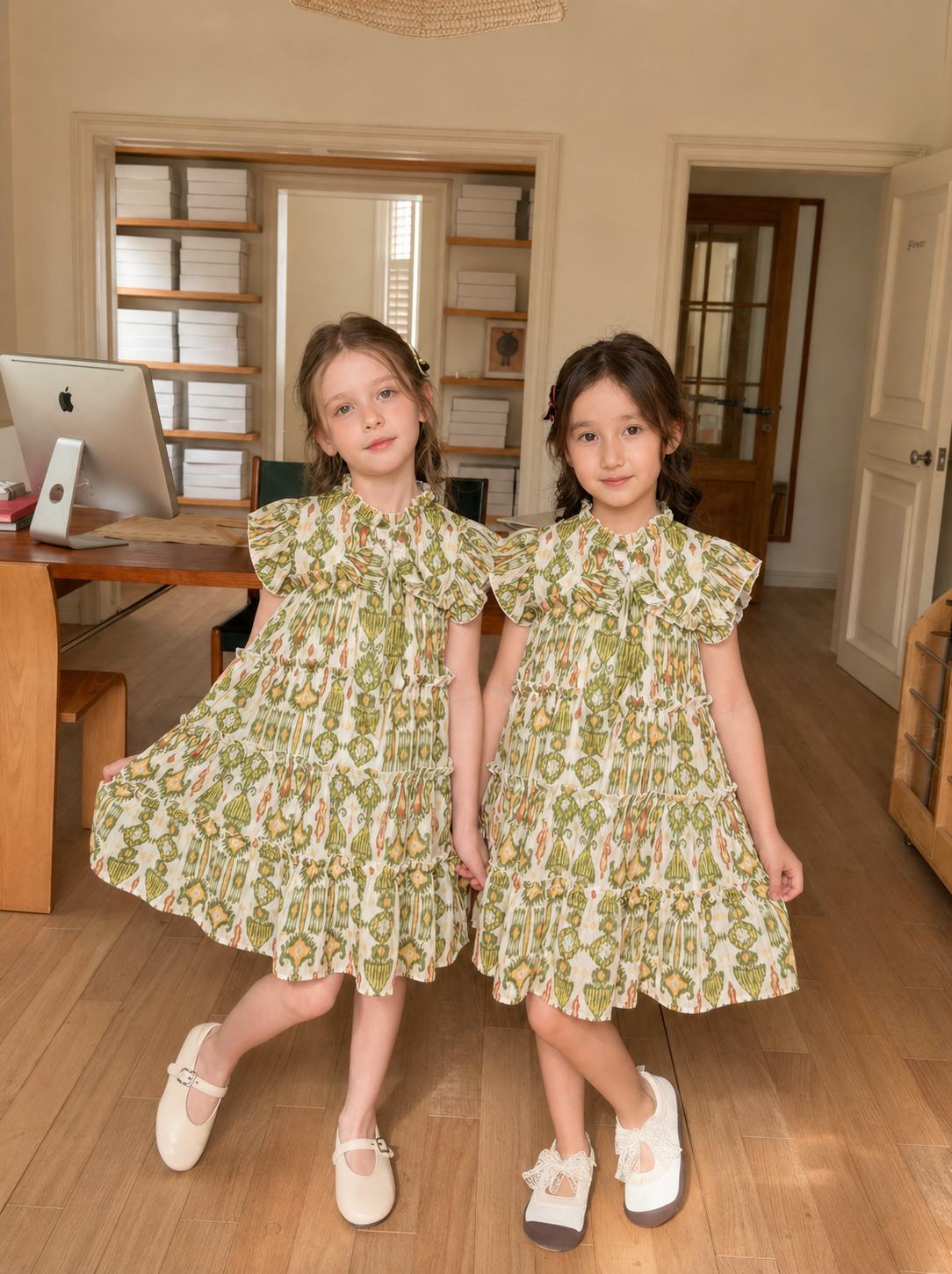 Girls' Tiered Cotton Dress – Atlas Ikat Print