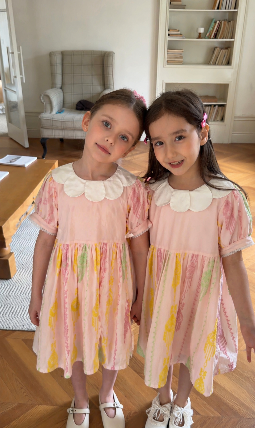 Girls Premium Cotton Atlas Dress – Soft Pink Elegant Summer Dress with Peter Pan Collar