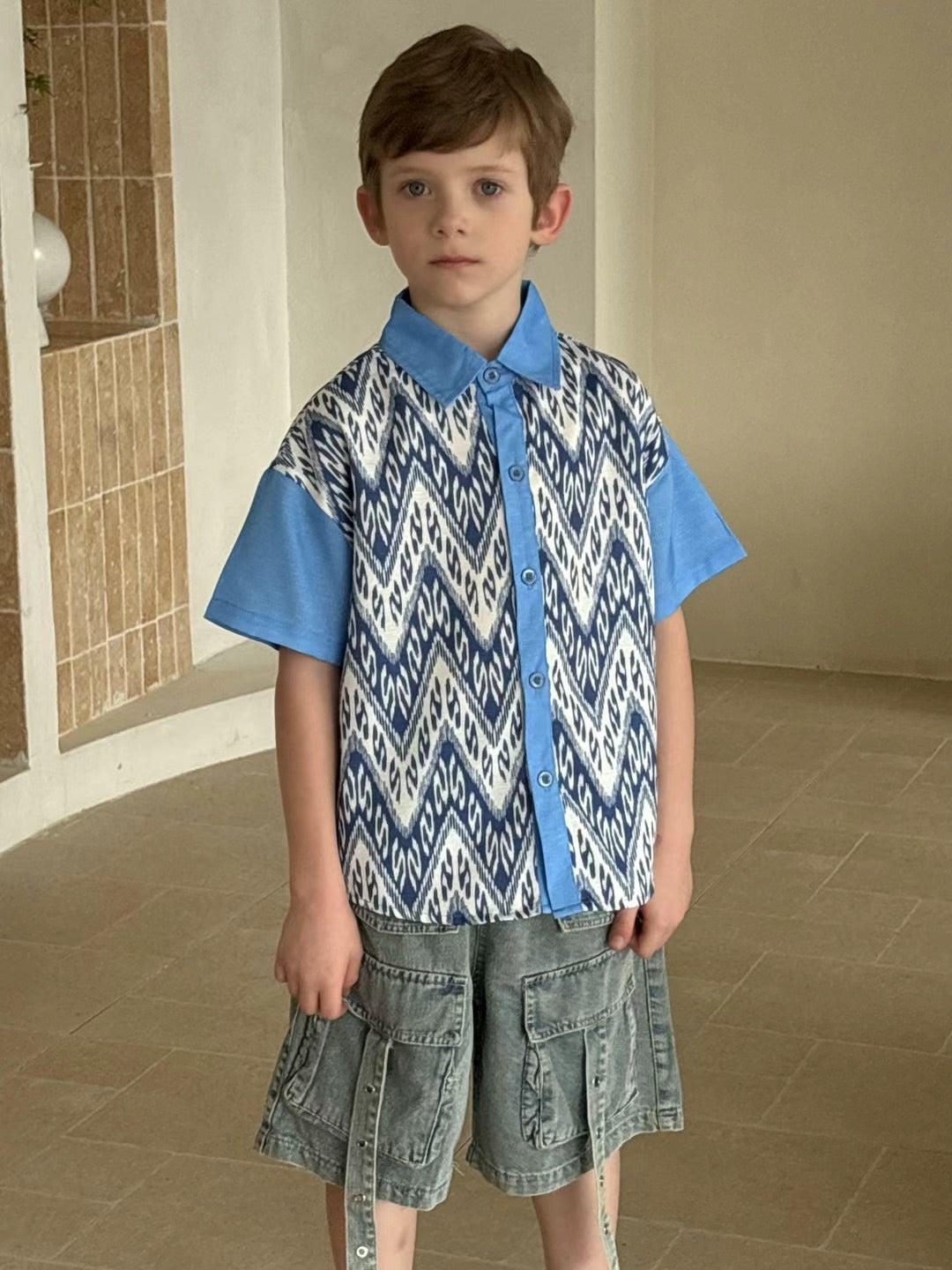 Siblings Set – Blue Ikat Dress & Shirt (Buy Separately )