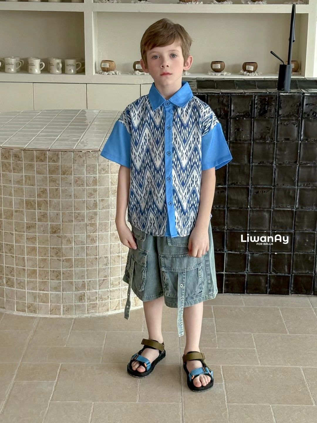 Siblings Set – Blue Ikat Dress & Shirt (Buy Separately )