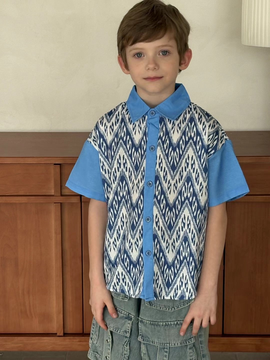 Siblings Set – Blue Ikat Dress & Shirt (Buy Separately )