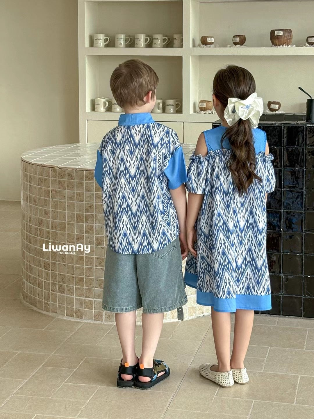 Siblings Set – Blue Ikat Dress & Shirt (Buy Separately )