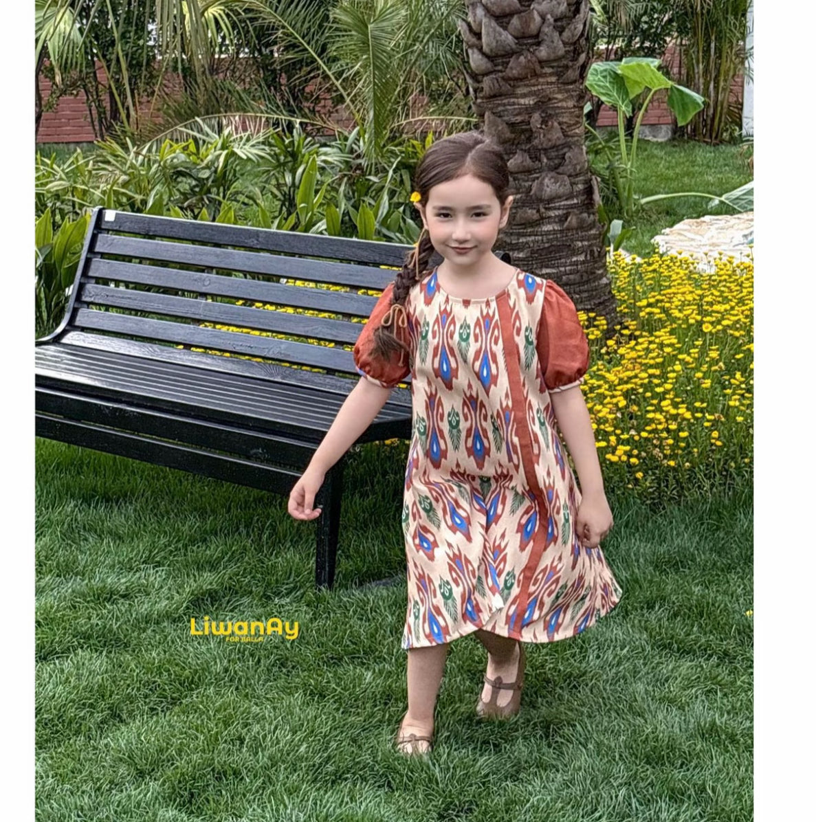 Siblings Set – Rust Ikat Dress & 2-Piece Boy’s Outfit