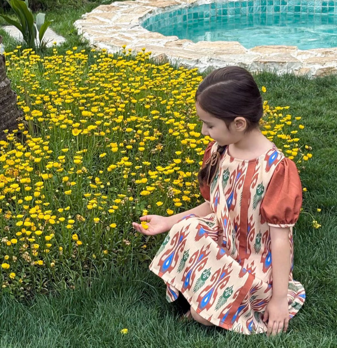 Siblings Set – Rust Ikat Dress & 2-Piece Boy’s Outfit