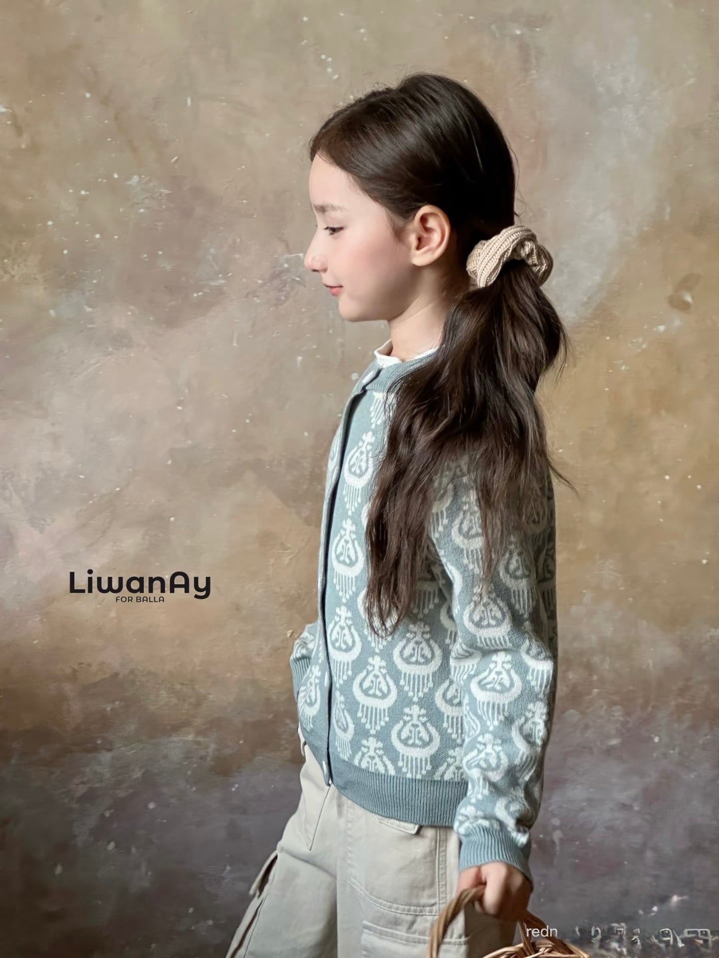 Atlas Knit Cardigan – Anti-Pilling Cultural Pattern Sweater for Kids (Peacock Blue)