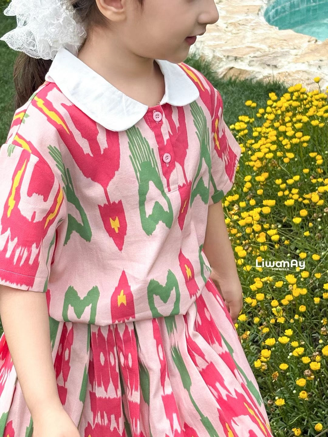 Pink Ikat Cotton 2-Piece Set β Top & Skirt Combo