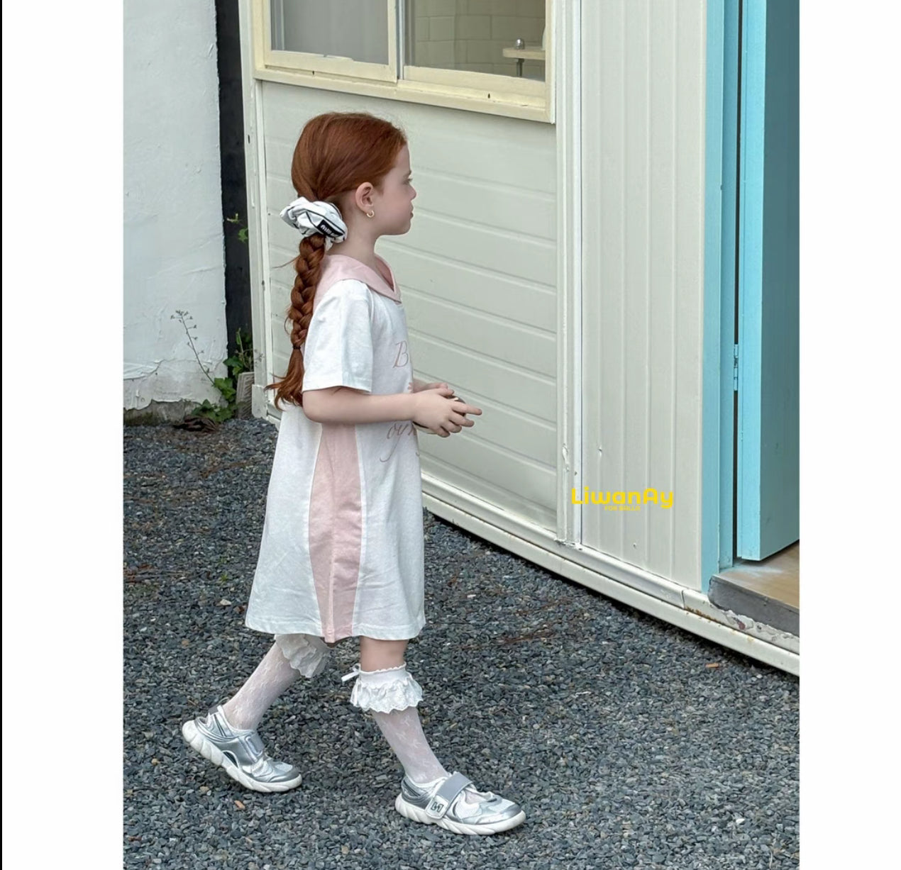 Sporty Sailor-Collar Cotton Dress – "Bella" Print