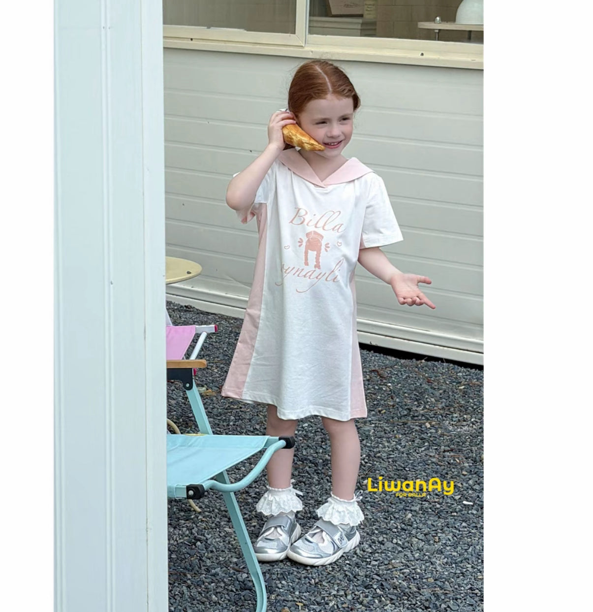 Sporty Sailor-Collar Cotton Dress – "Bella" Print