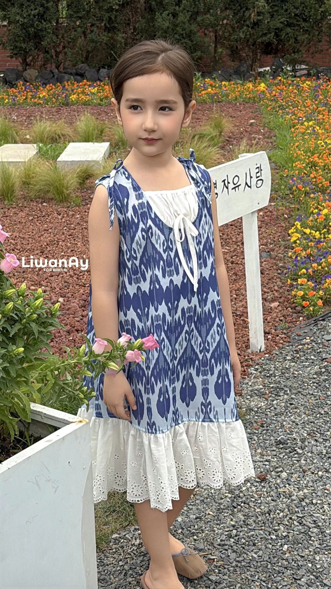 Denim Blue Ikat Eyelet Dress – Mommy & Me Matching | LiwanAy