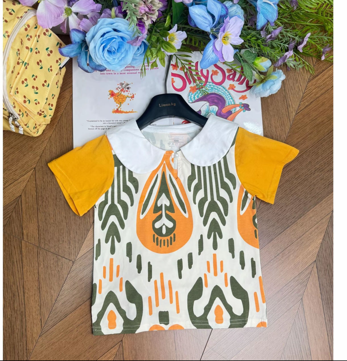 Ikat Summer Top with Contrast Sleeves – Unisex Style | Liwanay