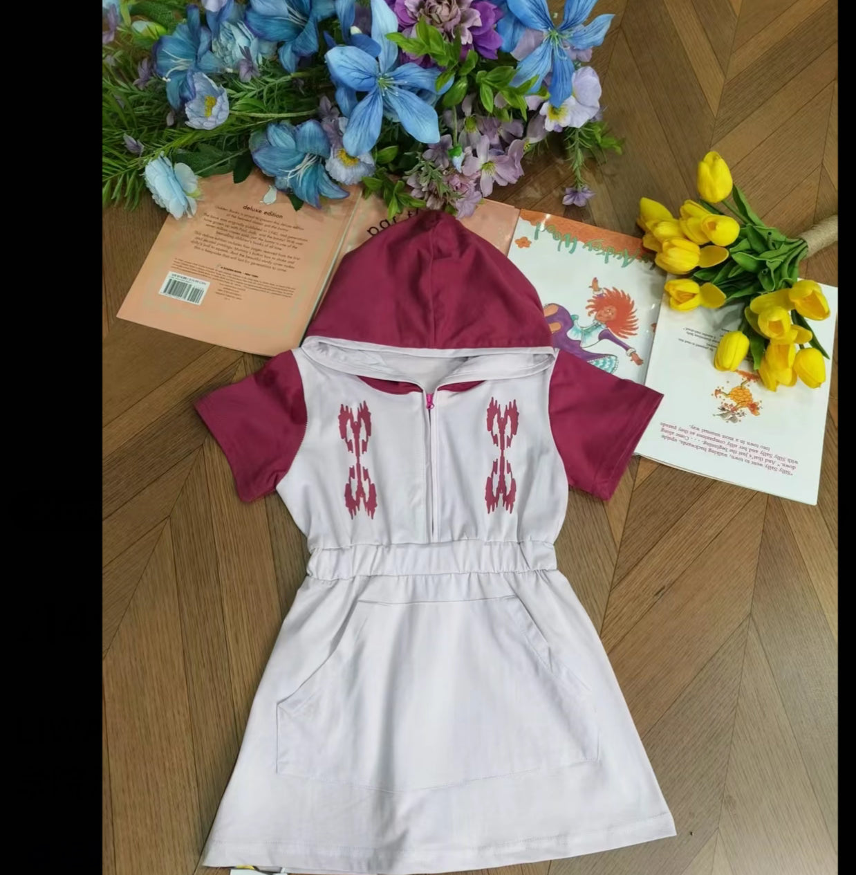 Sporty Hooded Dress with Ikat Embroidery | Liwanay Active Series