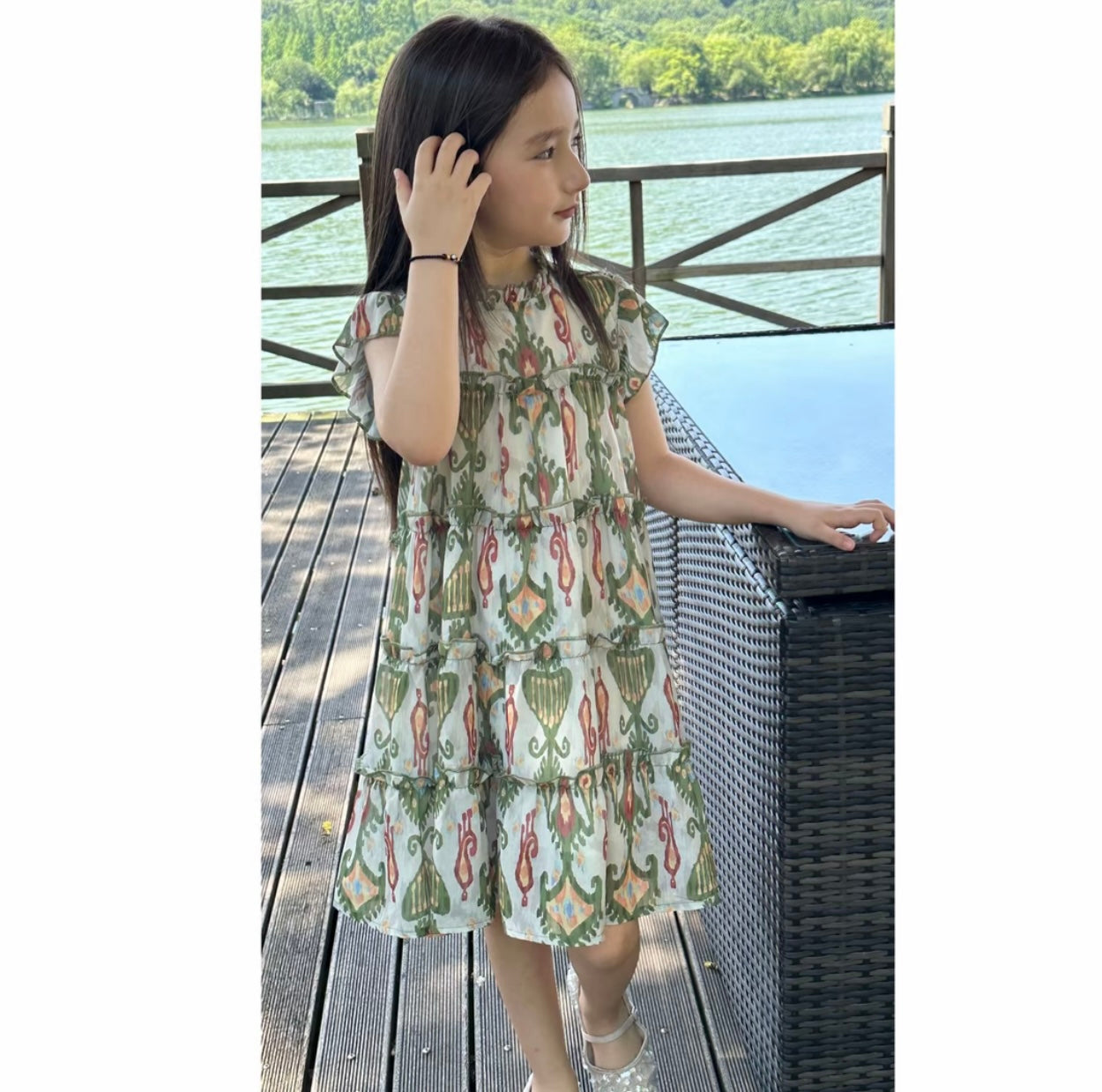 Girls' Tiered Cotton Dress – Atlas Ikat Print