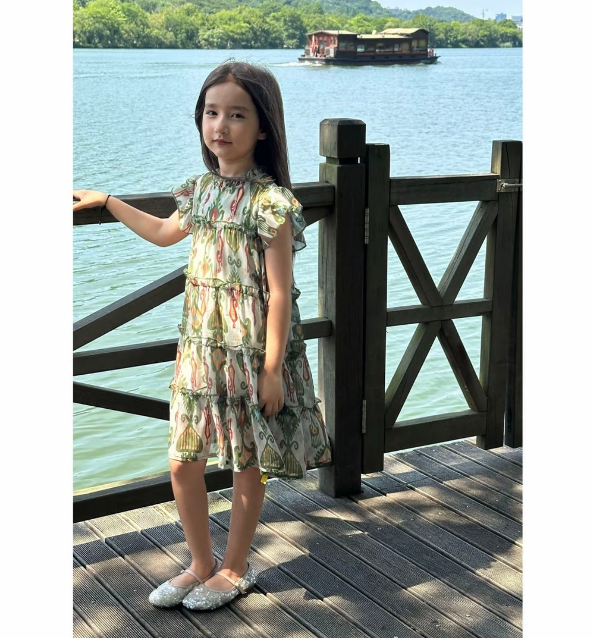 Girls' Tiered Cotton Dress – Atlas Ikat Print