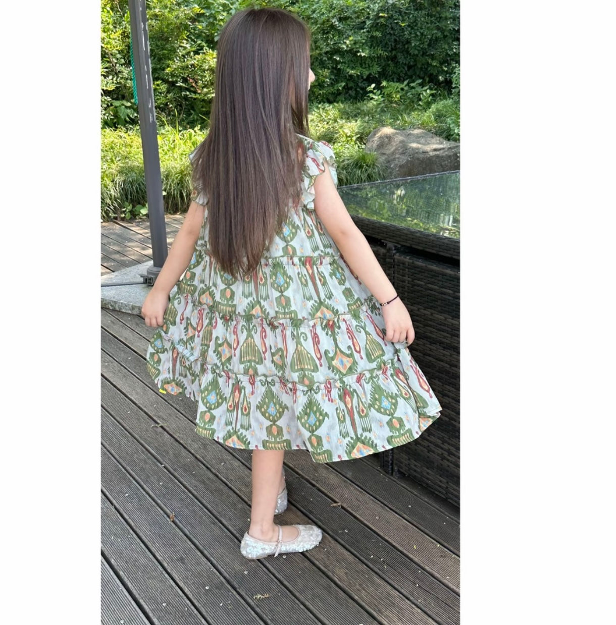 Girls' Tiered Cotton Dress – Atlas Ikat Print