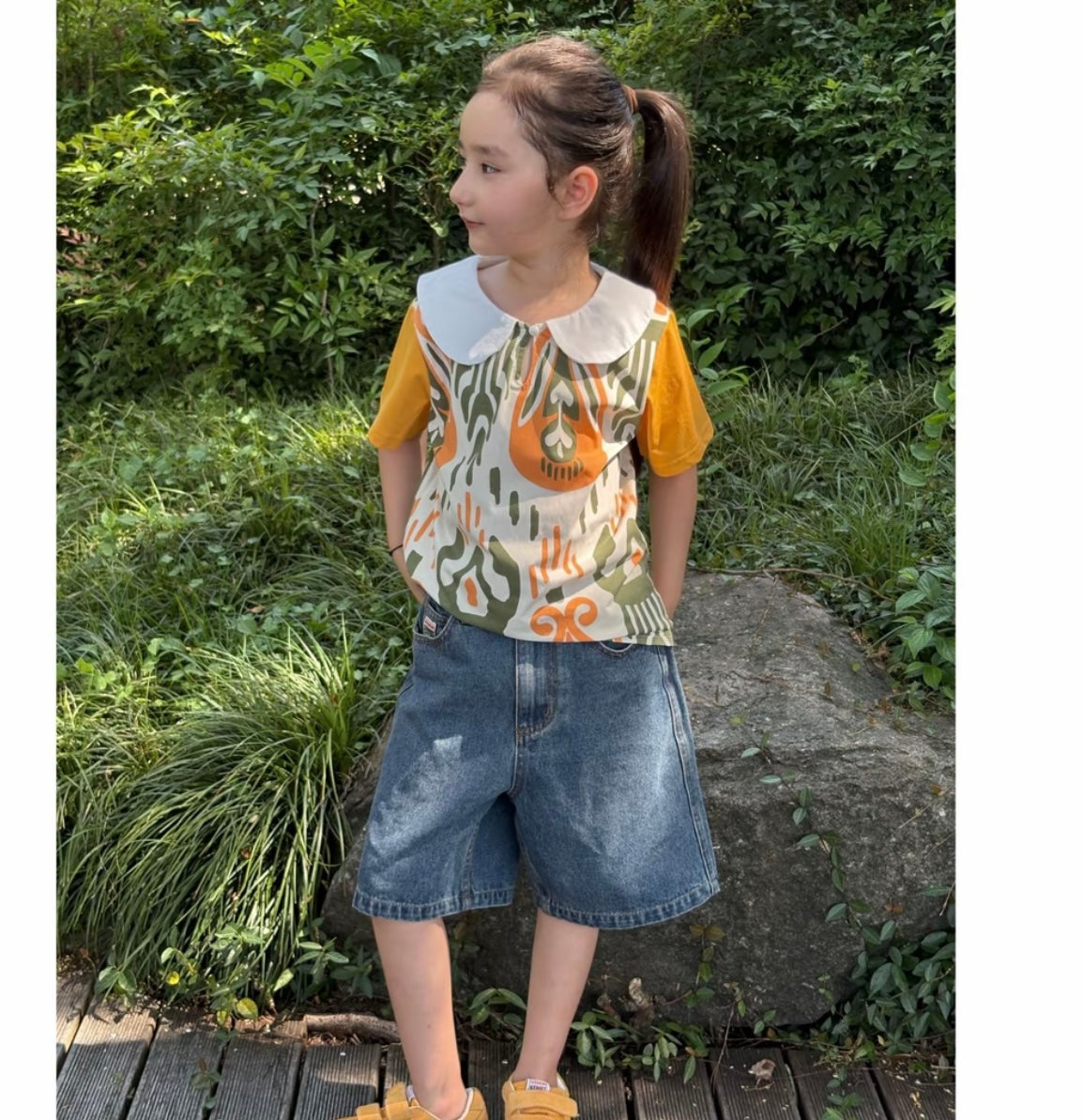 Ikat Summer Top with Contrast Sleeves – Unisex Style | Liwanay